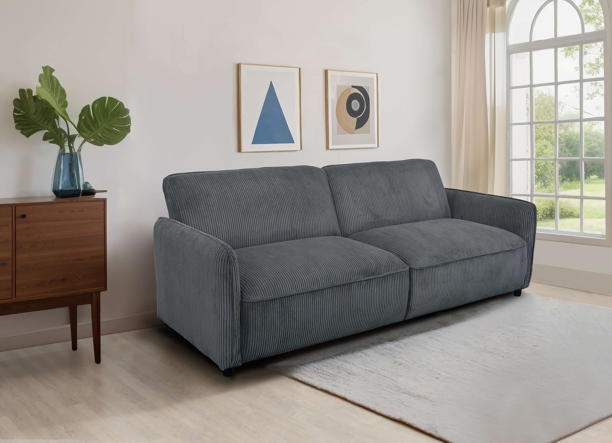 Dorel Home 3-Sitzer »Allie Curved Schlafsofa 209 cm« Bettfunktion (110/190), verstellbare Rückenlehne, Cord u. Velours