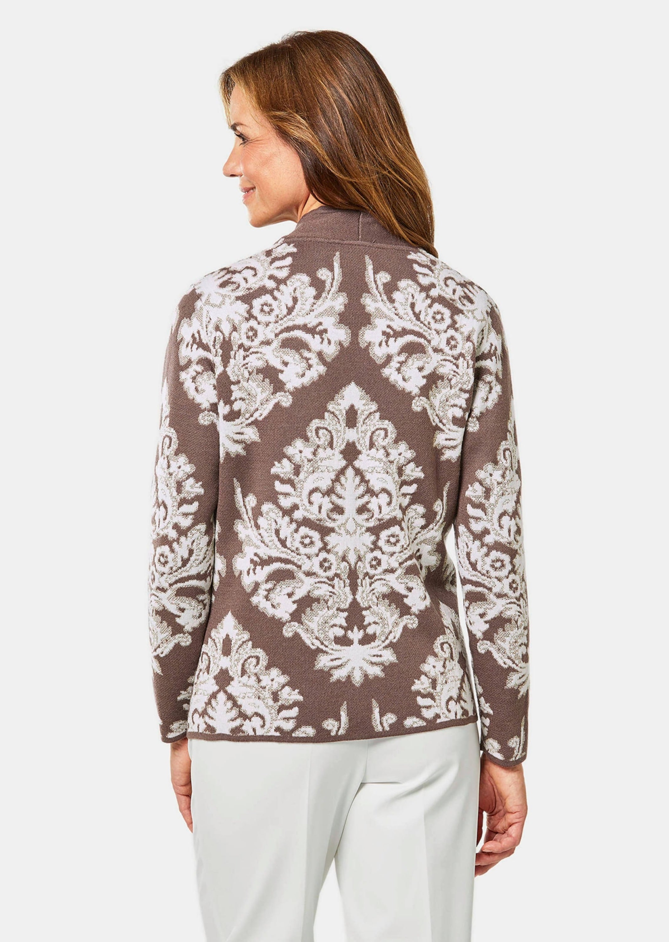 GOLDNER Strickjacke »Kurzgröße Jacquard-Strickjacke mit Glanzgarnen« Mit feinen Glanzgarnen