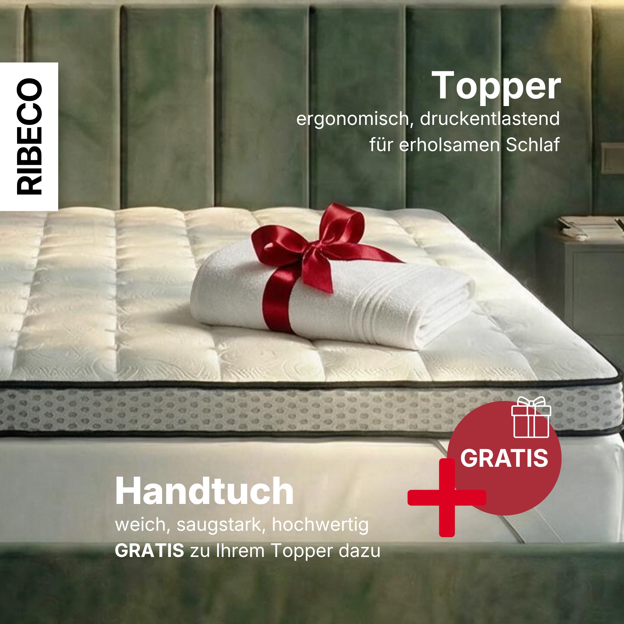 RIBECO Topper »Aaron, Topper 90x200 cm,180x200 cm« Matratze, Boxspringbett geeignet, ergonomisch, Made in EU