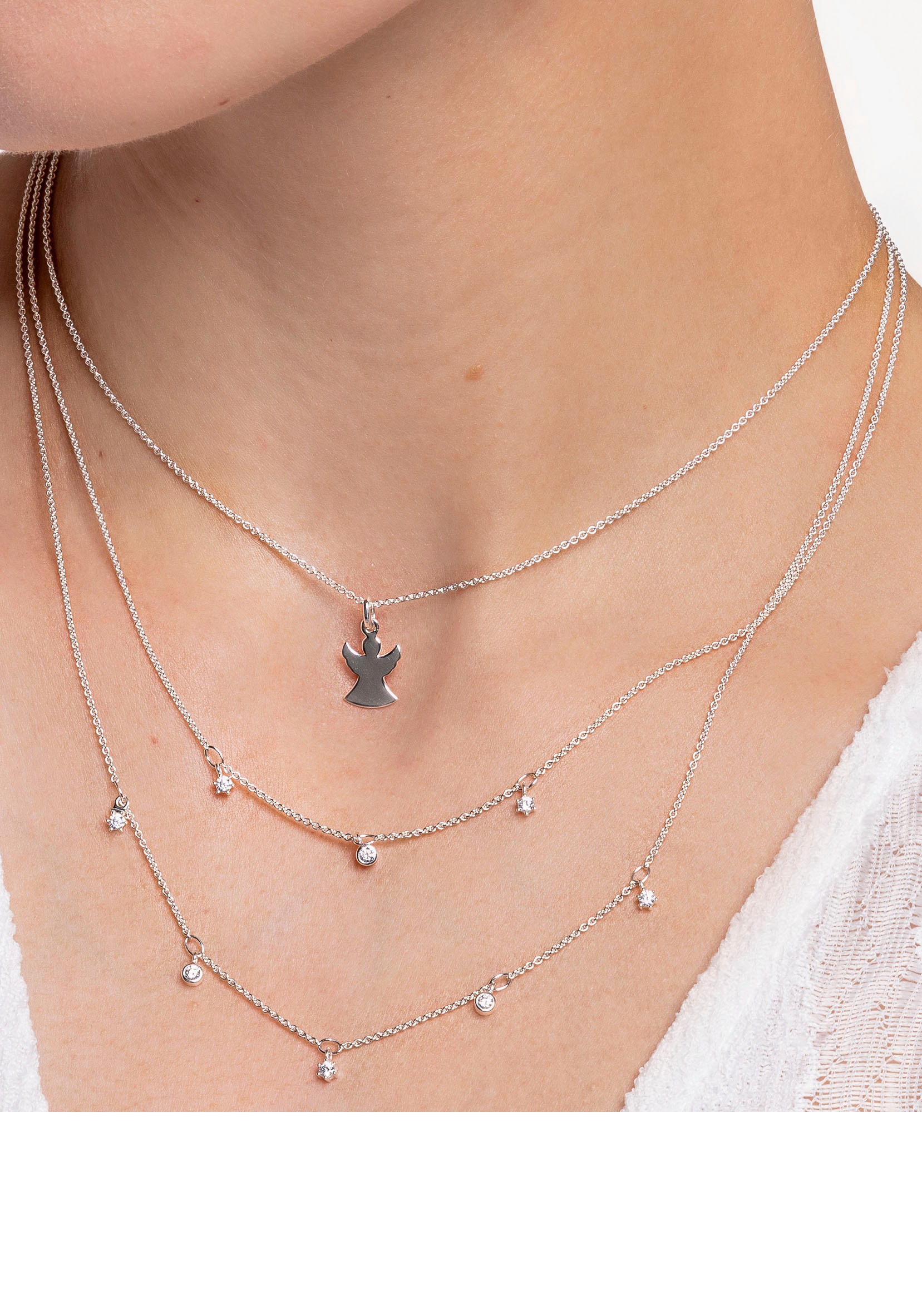 THOMAS SABO Kette mit Anhänger »doppel weiße Steine silber, KE2072-051-14-L45V«, mit Zirkonia (synth.)