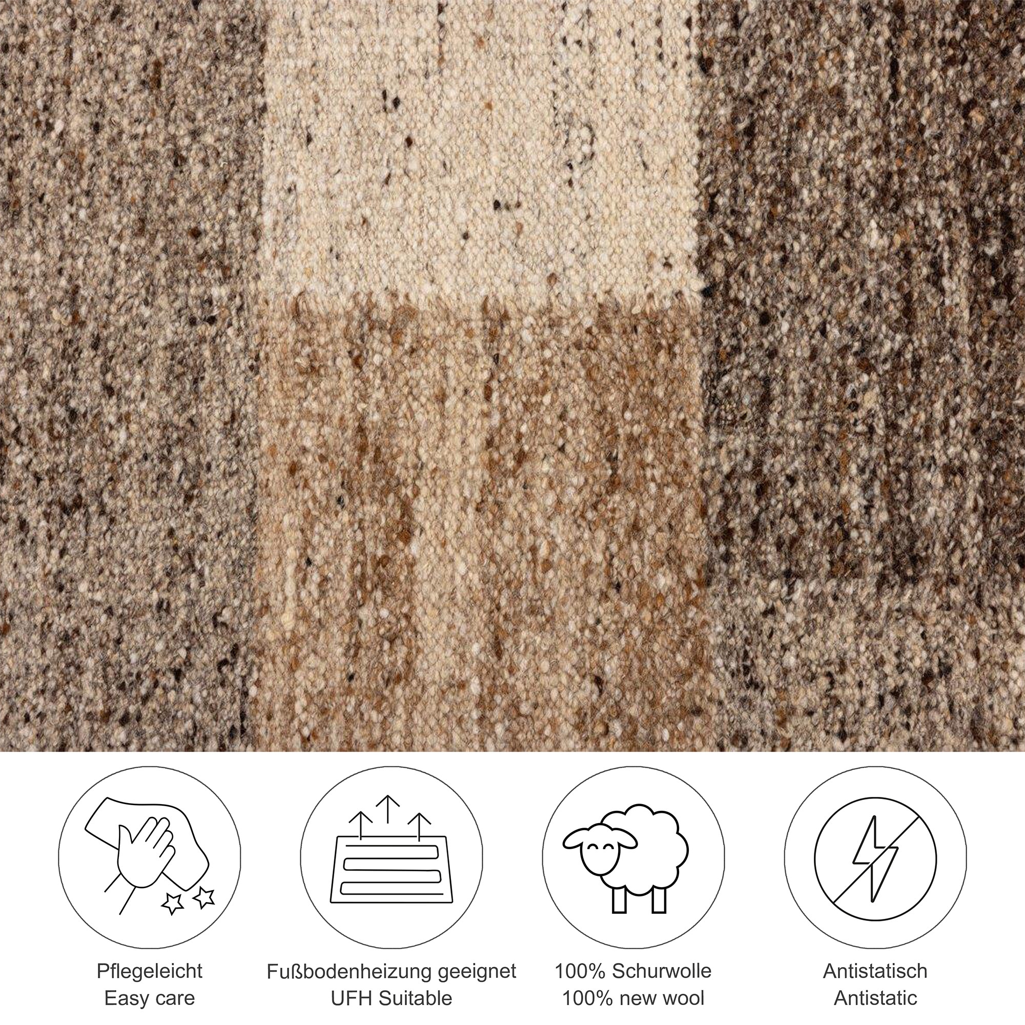 THEKO Wollteppich »Ehrwald TK-156« rechteckig 12 mm Höhe Wendeteppich, besonders flach, reine Wolle, handgewebt, warme Farben