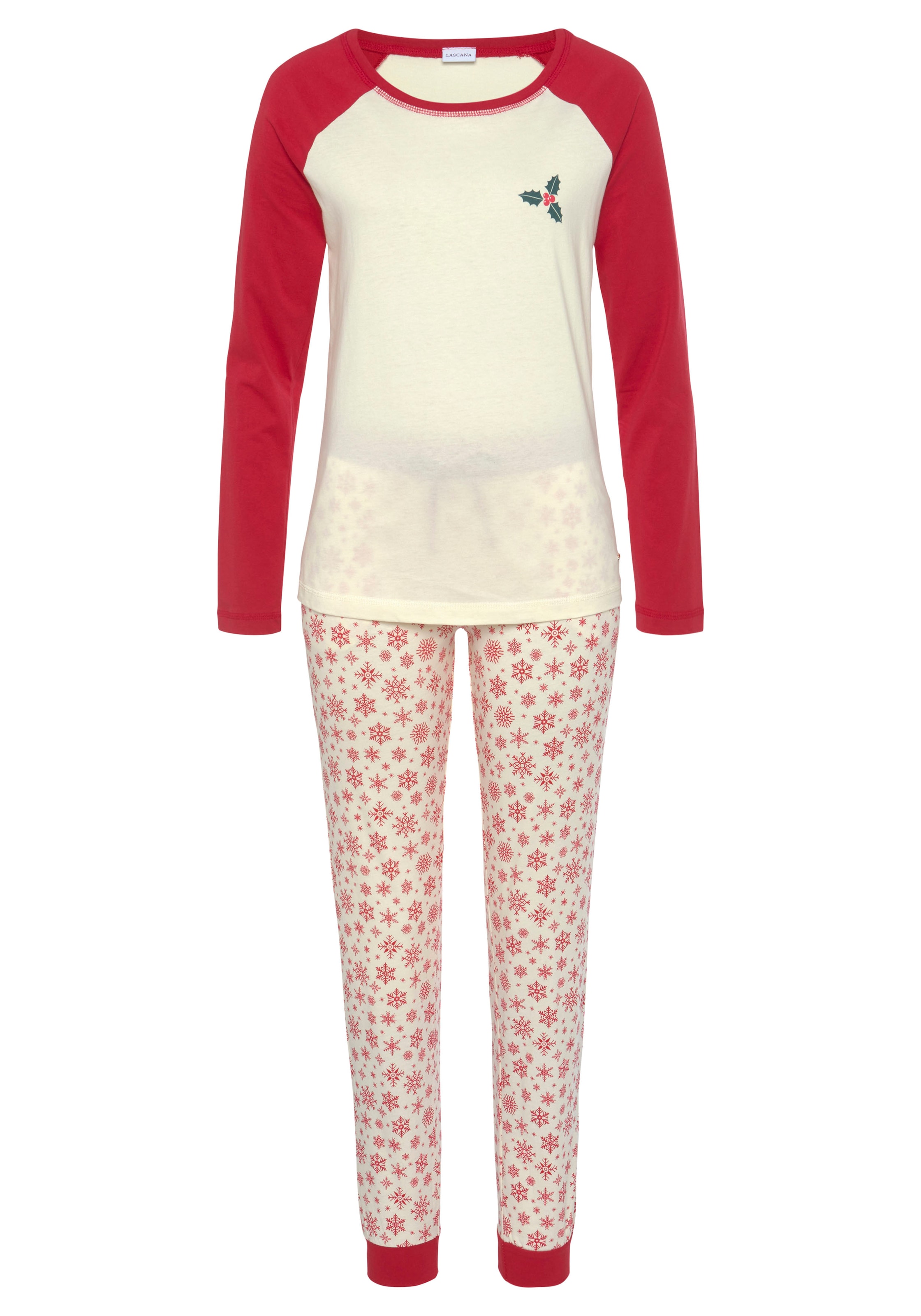 Ecru Red Snowflake Button Down Pajama Shirt X39316