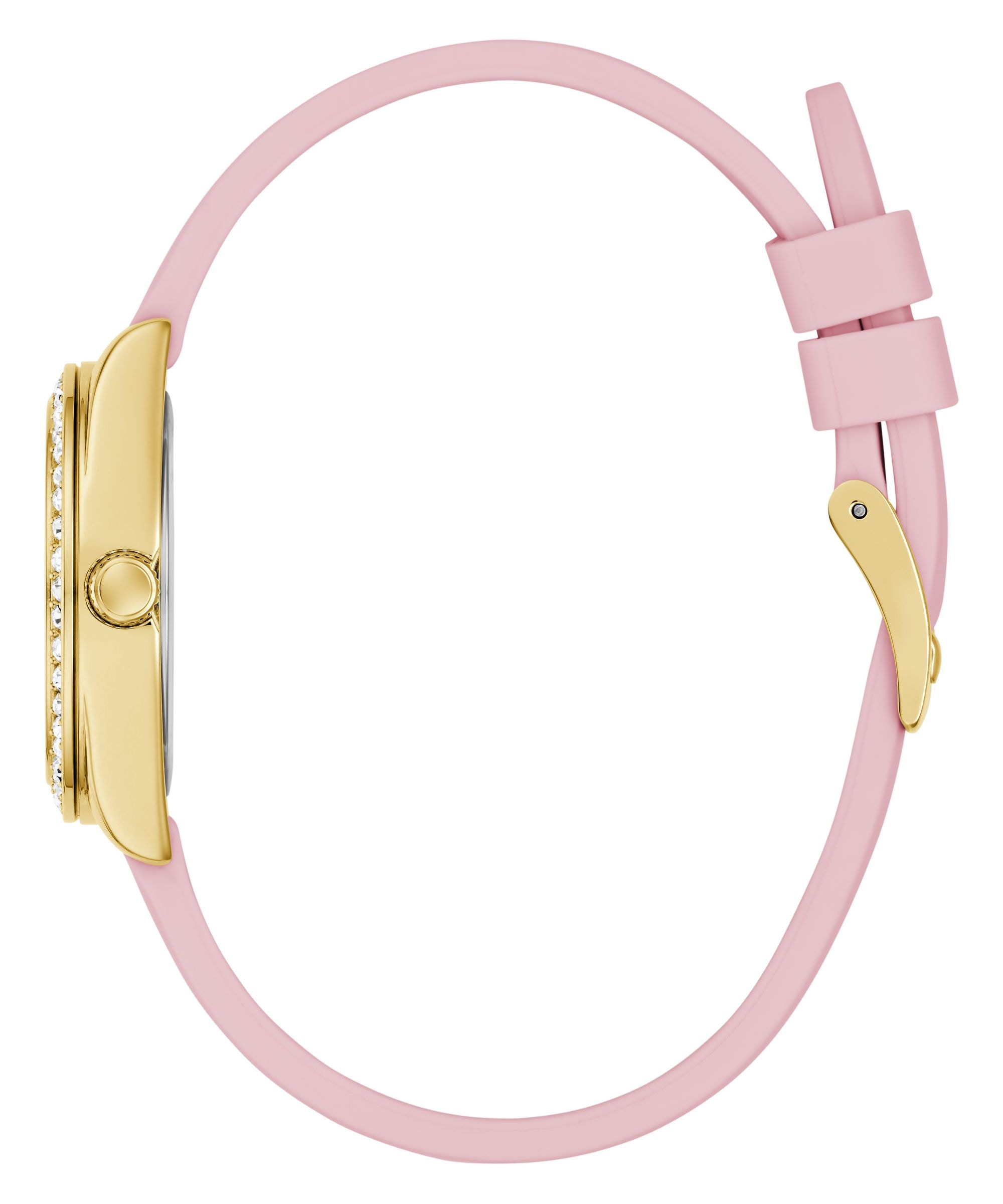 Guess Quarzuhr »GUESS-MINI LUNA GLITZ« Armbanduhr, Damenuhr, Silikonarmband, analog