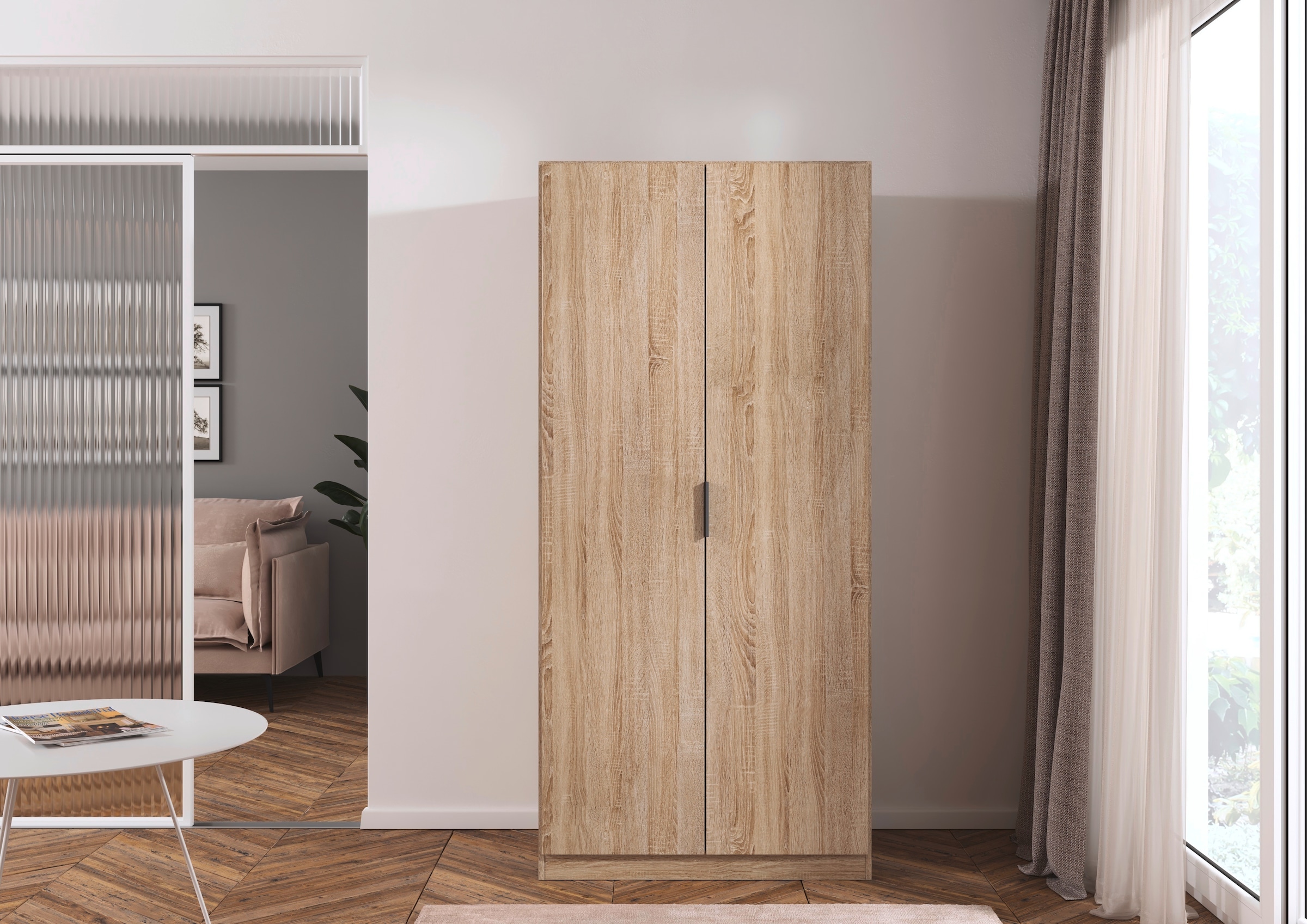 rauch Kleiderschrank »Drehtürenschrank Schrank Garderobe Ankleide Schlafzimmer LAGOA« 3 verschiedene Ausstattungen BASIC/CLASSIC/PREMIUM (inkl. SOFT-CLOSE),  moderne Kantengriffe aus Metall, optional mit Aufsatz MADE IN GERMANY