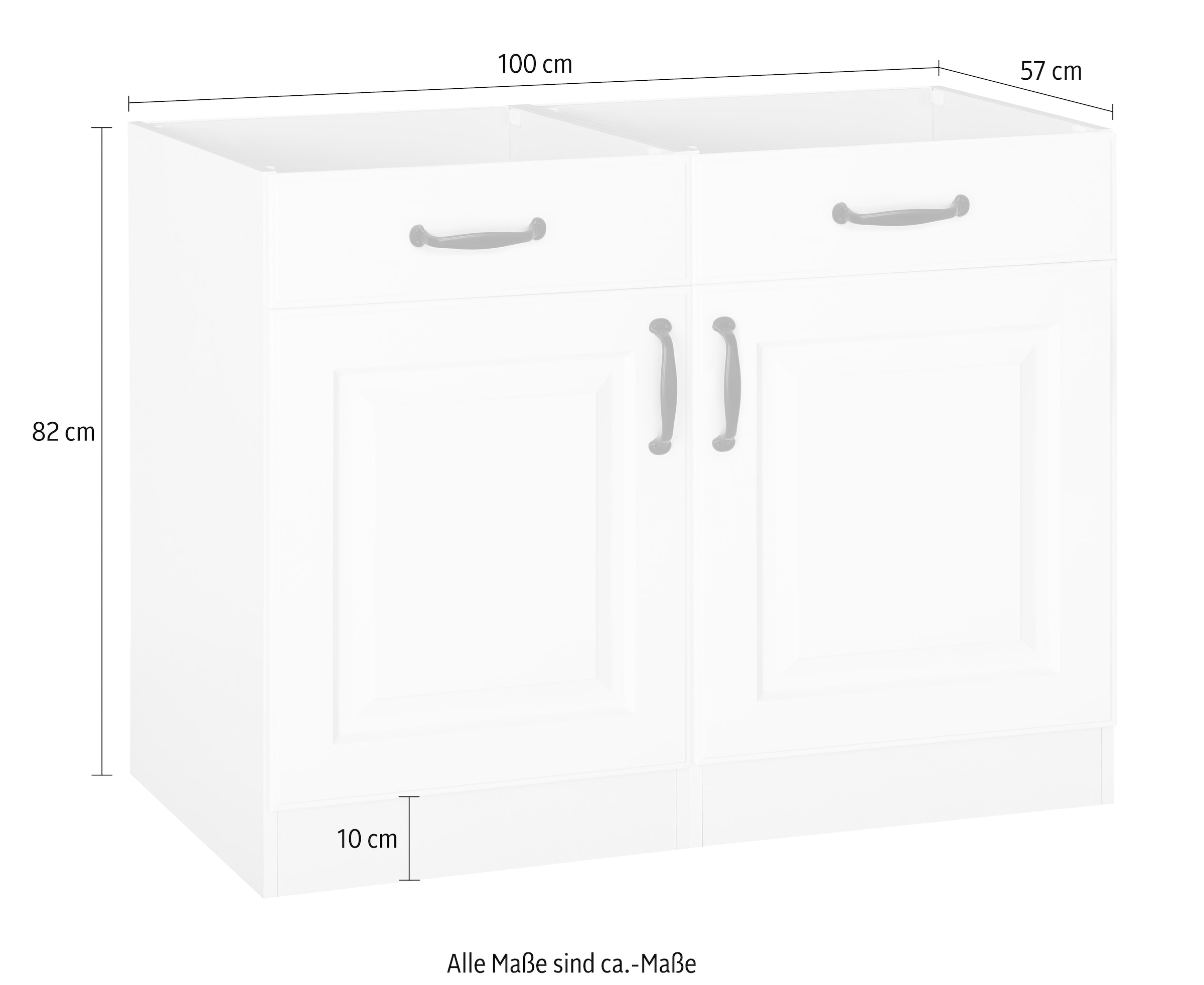 wiho Küchen Unterschrank »Erla«, 100 cm breit mit Kassettenfront, ohne Arbeitsplatte