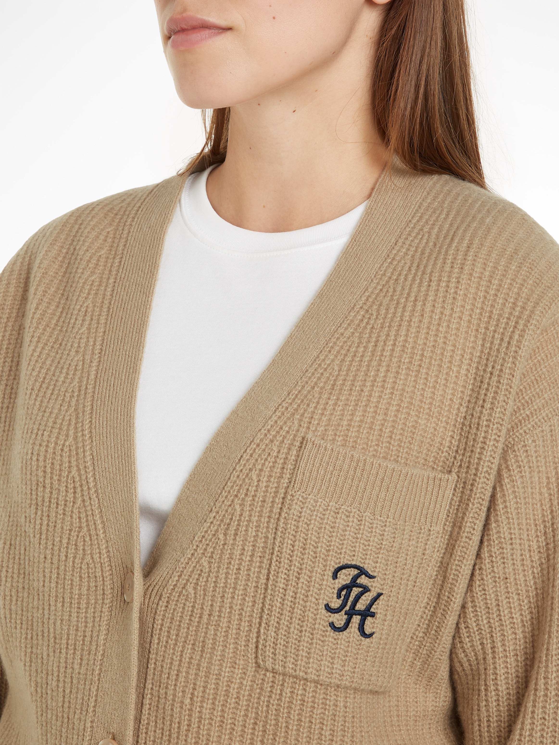 Tommy Hilfiger Strickjacke »TH SCRIPT SOFT WOOL V-NK CARDI«, mit Tommy Hilfiger Script Logo-Schriftzug