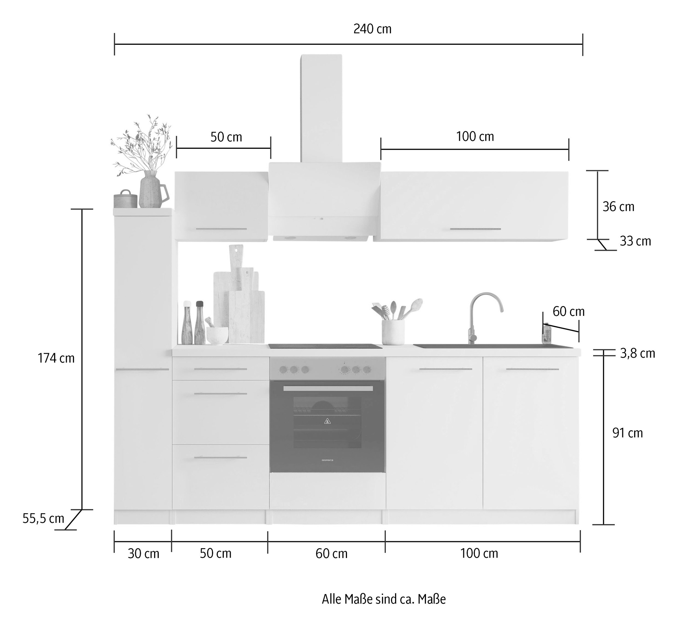 RESPEKTA Küche »Amanda« Breite 240 cm, mit Soft-Close, exklusiver Konfiguration für OTTO