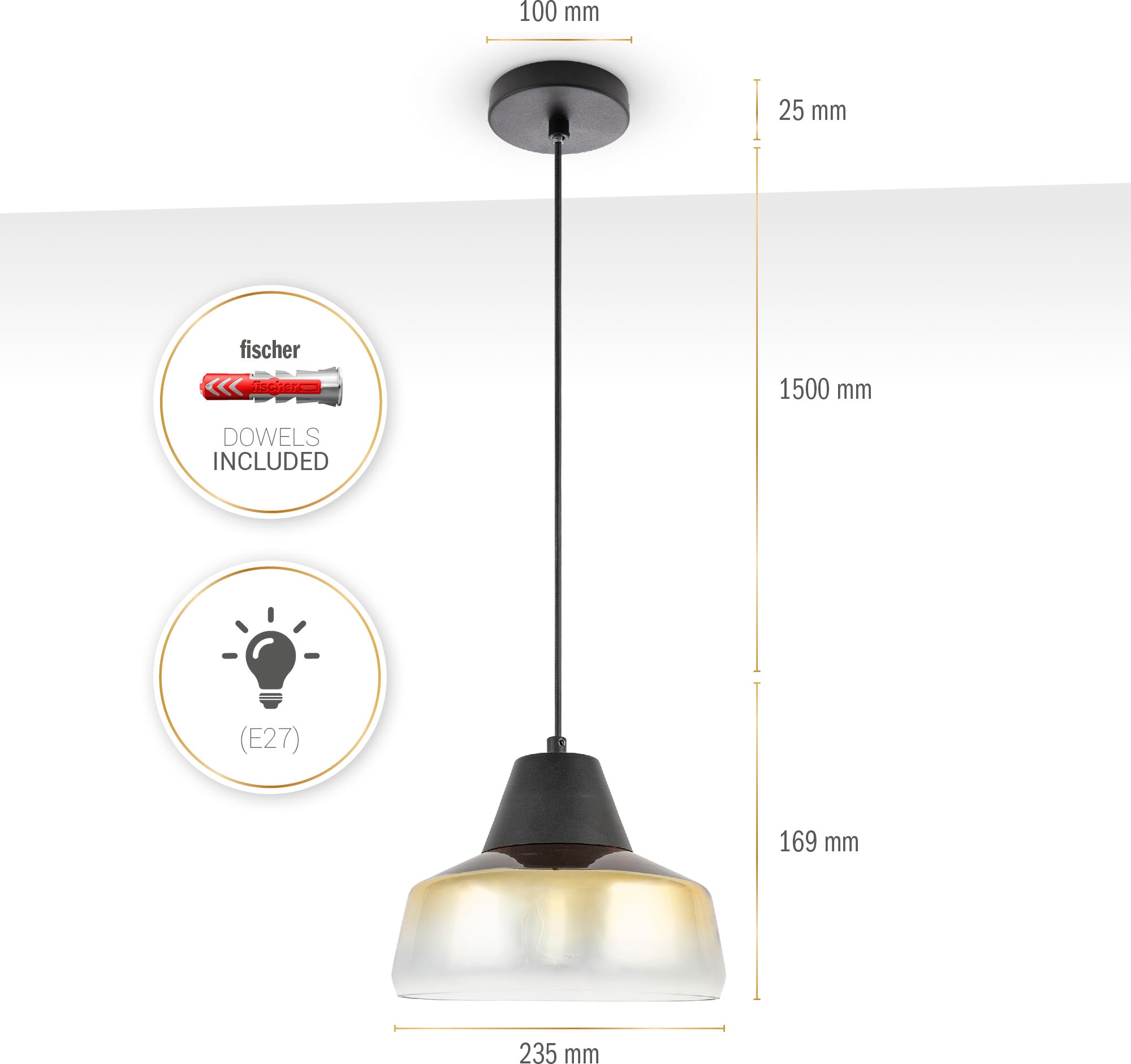 Modern 3 Glas mit Hängeleuchte Lampe kaufen Vintage Paco Jahren Home XXL E27 online | »DIARA«, Garantie Esszimmer Industrial Pendelleuchte