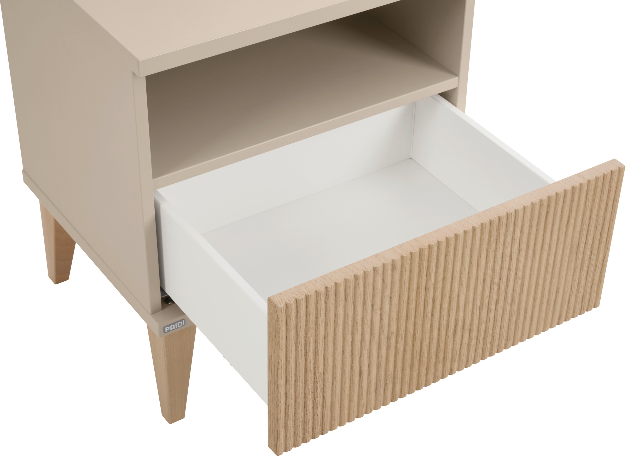PAIDI Nachtkommode »JONTE in Beige, Schublade mit Soft-Close« B/H/T ca. 48/55/40cm, Cashmere-Beige/Light Oak,  moderner & stabiler Nachttisch mit Massivholz-Füßen