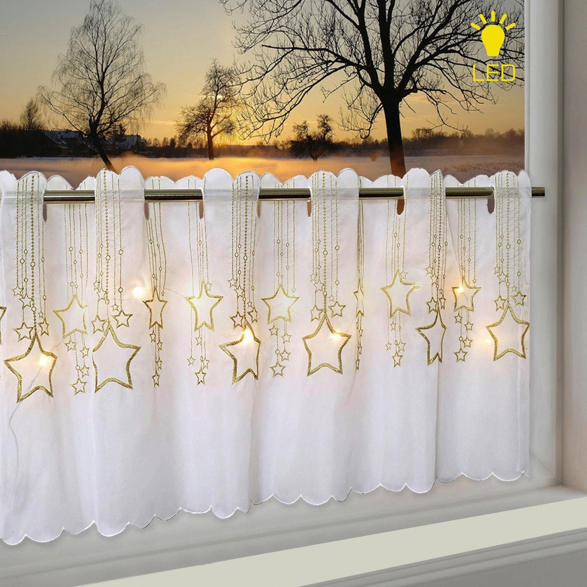 Delindo Lifestyle Scheibengardine "STERNENREGEN" Stangendurchzug 1 Stk. tlg. HxB: 45x115, mit LED-Beleuchtung