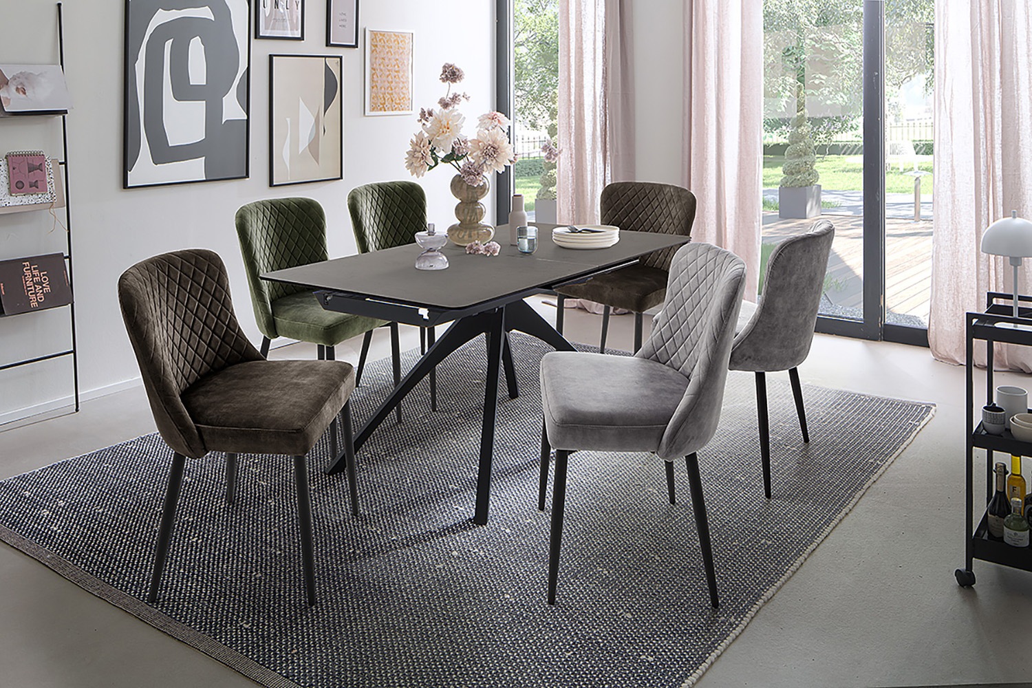 MCA furniture 4-Fußstuhl »ABOSHI Esszimmerstuhl (4er Set)«, (Set), 4 St., Veloursstoff, Taschenfederkern, Metall schwarz,Vintage-Veloursoptik,belastbar 120 kg