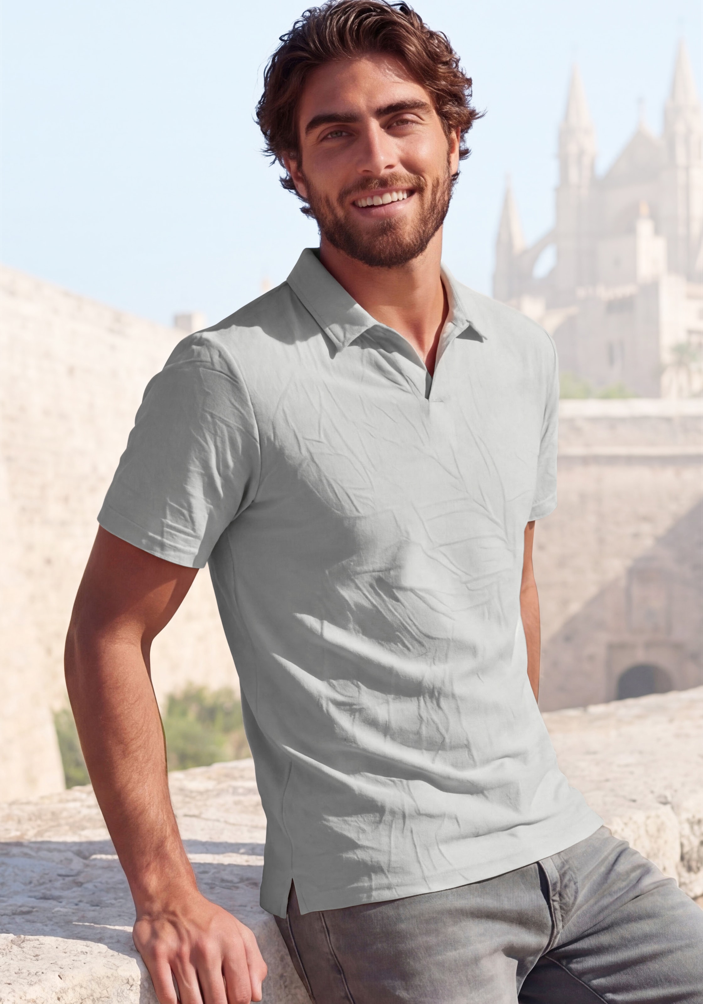 Beachtime Poloshirt », T-Shirt mit Kragen« neue Strukturqualität im Blätter-Design