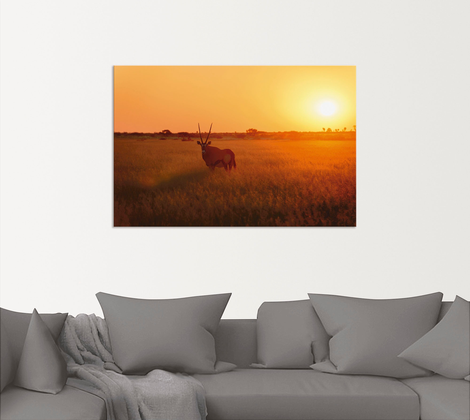 Artland Wandbild »Oryxantilope im Sonnenaufgang«, Wildtiere, (1 St.), als Alubild, Leinwandbild, Wandaufkleber oder Poster in versch. Größen
