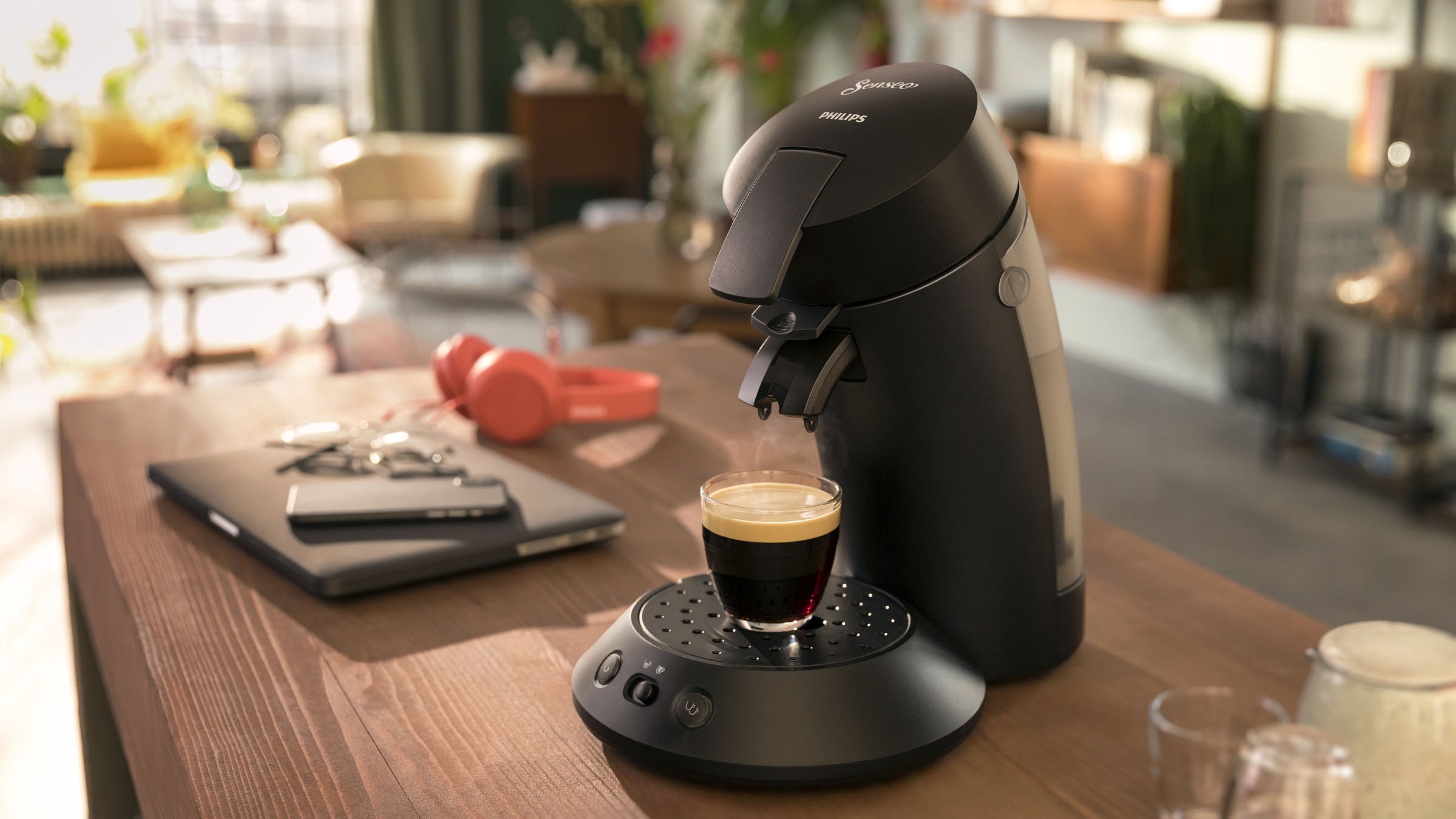 Philips Senseo Kaffeepadmaschine »Original Plus aus Kaffeespezialitäten, Plastik und 28% recyceltem XXL Jahren 3 mit Garantie CSA mit 2 210/60«, mattschwarz