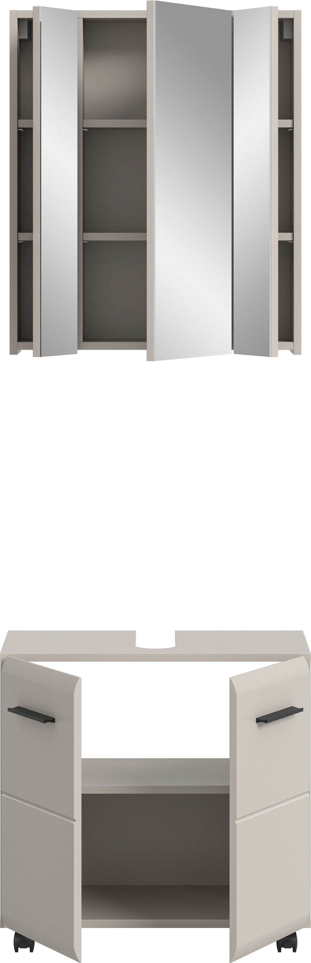 INOSIGN Badmöbel-Set »FLORENZ, 2-tlg. Bad-Kombination, hochwertige MDF-Front« best. aus: 1 Spiegelschrank, 1 Waschbeckenunterschrank, 3 Stk. tlg.