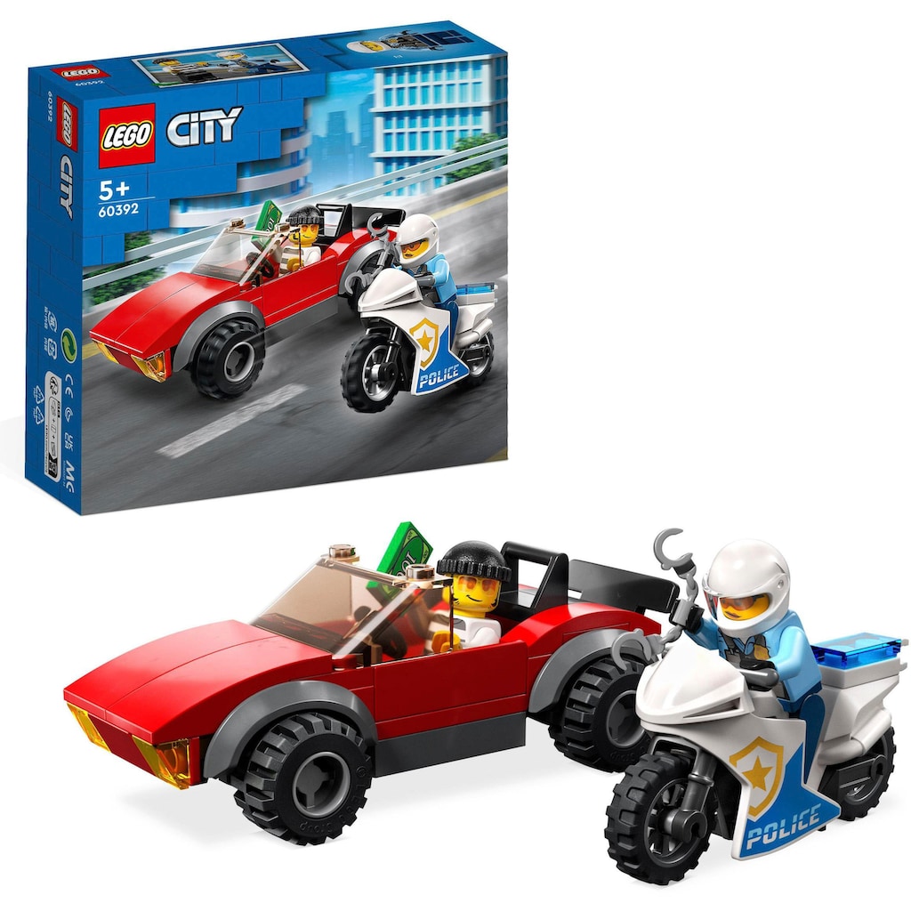 LEGO® Konstruktionsspielsteine »Verfolgungsjagd mit dem Polizeimotorrad (60392), LEGO® City«, (59 St.)