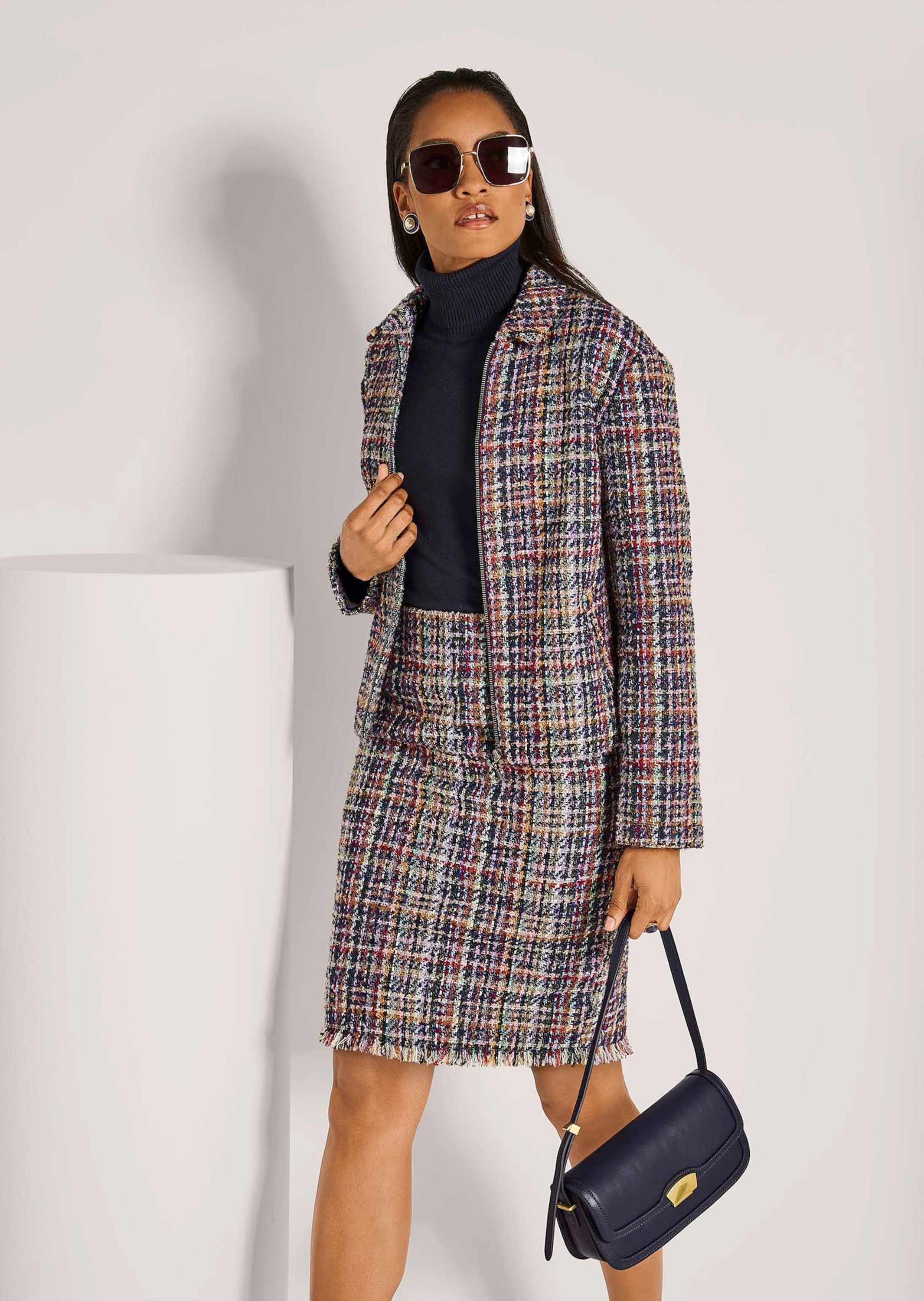 MADELEINE Jackenblazer »Tweedblazer Moderner Kurzblazer mit Zipper« Edler Multicolour-Tweed