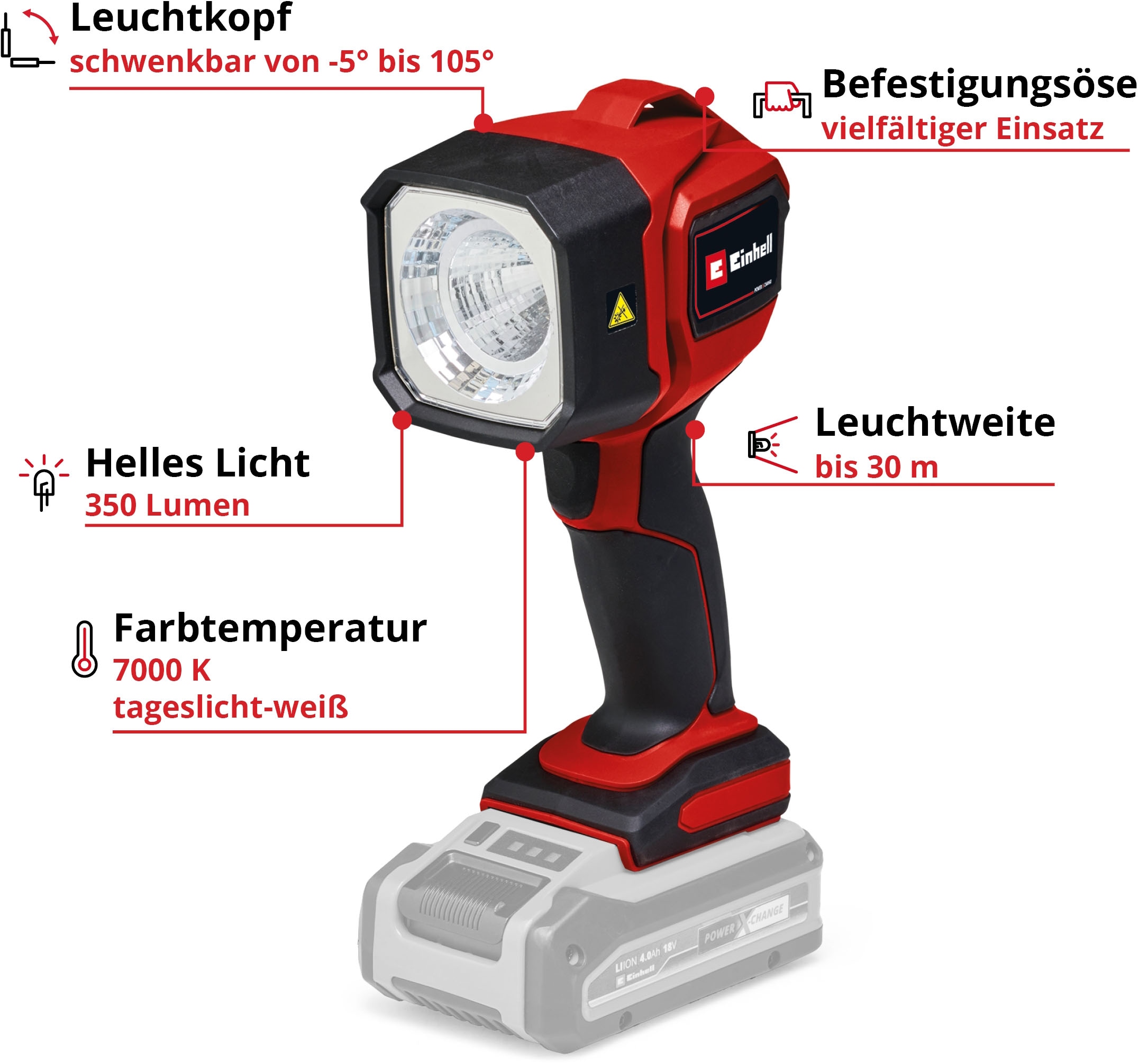 Einhell LED Arbeitsleuchte »Akku-Lampe TC-CL 18/350 Li - Solo« Tageslichtweiß Mitglied der Power X-Change Familie, ohne Akku