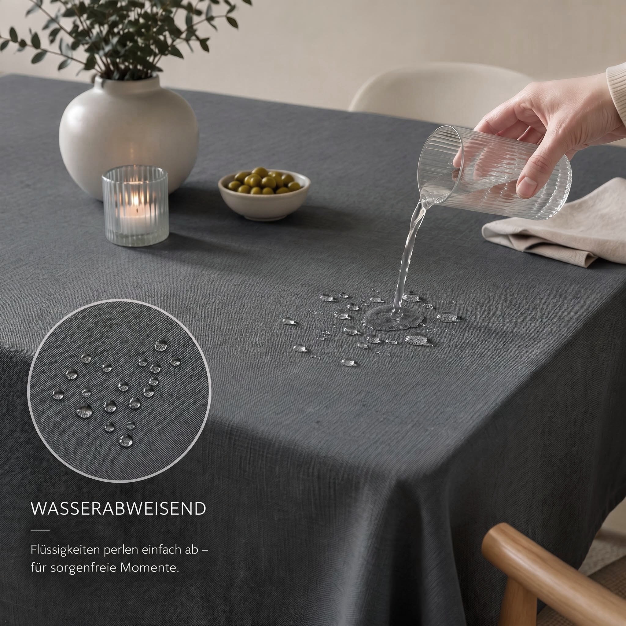 OTTO home Tischdecke "Josée, wasserabweisend, in eckig & rund" strukturiert, Leinenoptik, uni,wasserabweisend, pflegeleicht, Deko