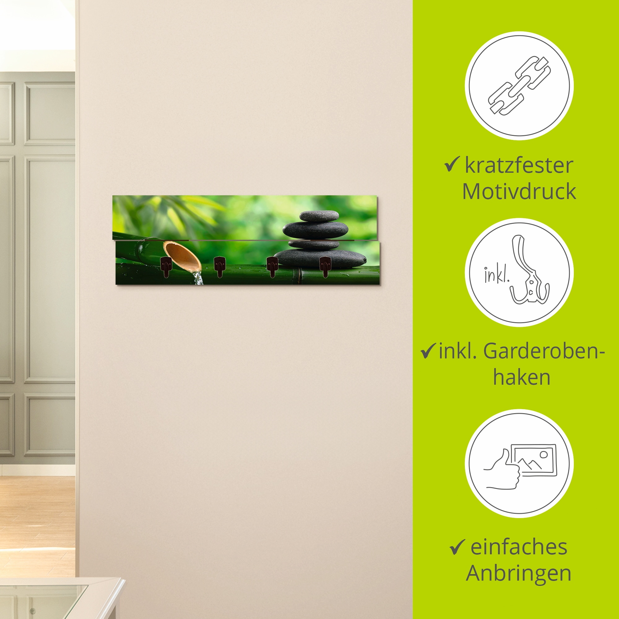 Artland Garderobenleiste »Bambusbrunnen und Zen-Stein«, teilmontiert