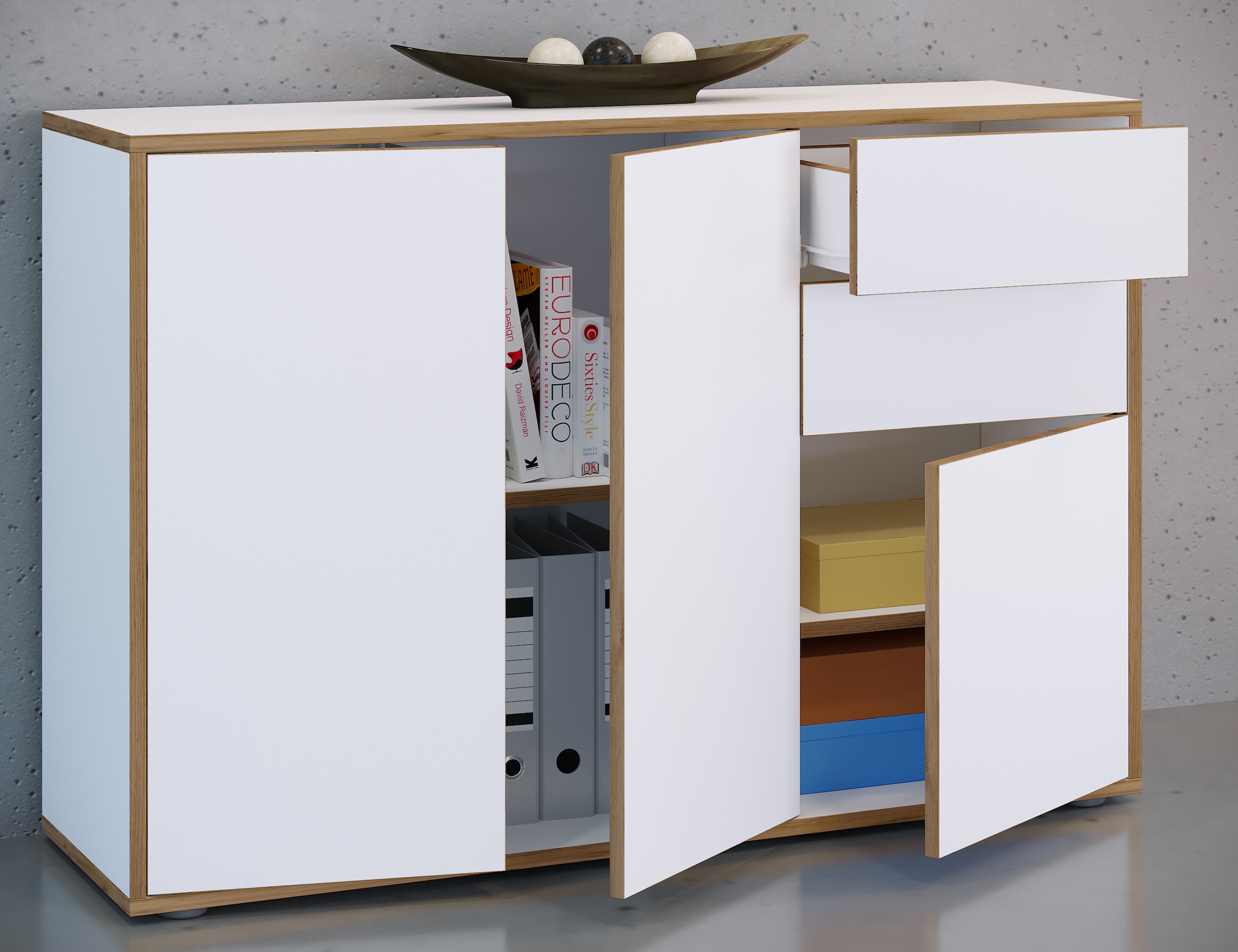 VCM Kommode »VCM Holz Kommode | Sideboard mit Drehtüren und Schubladen | Büromöbel | Maße ca H. 74 x B. 110 x T. 32cm - Salia«, (VCM Salia)