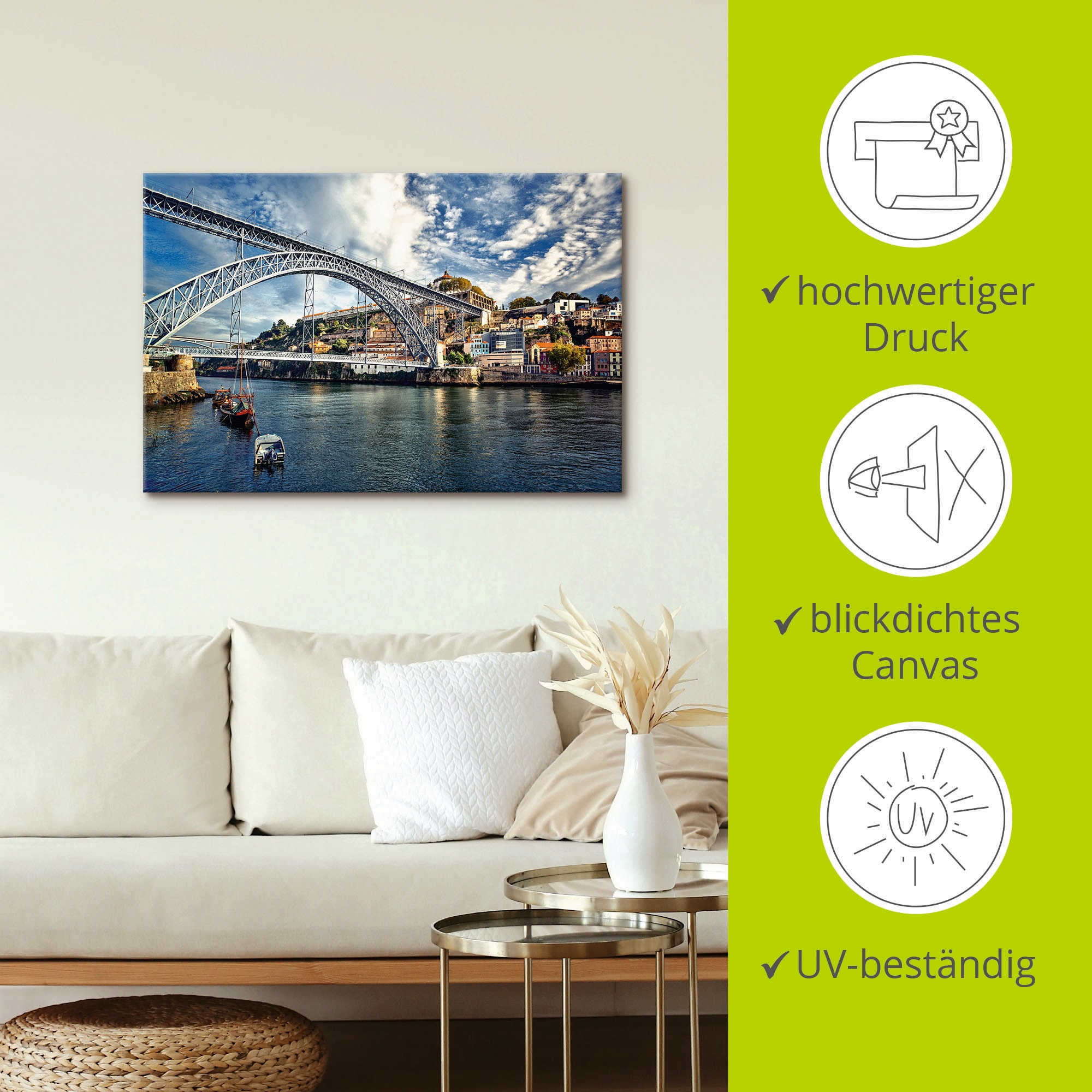 Artland Leinwandbild »Panorama Porto mit Eiffel Brücke«, Brücken, (1 St.), auf Keilrahmen gespannt