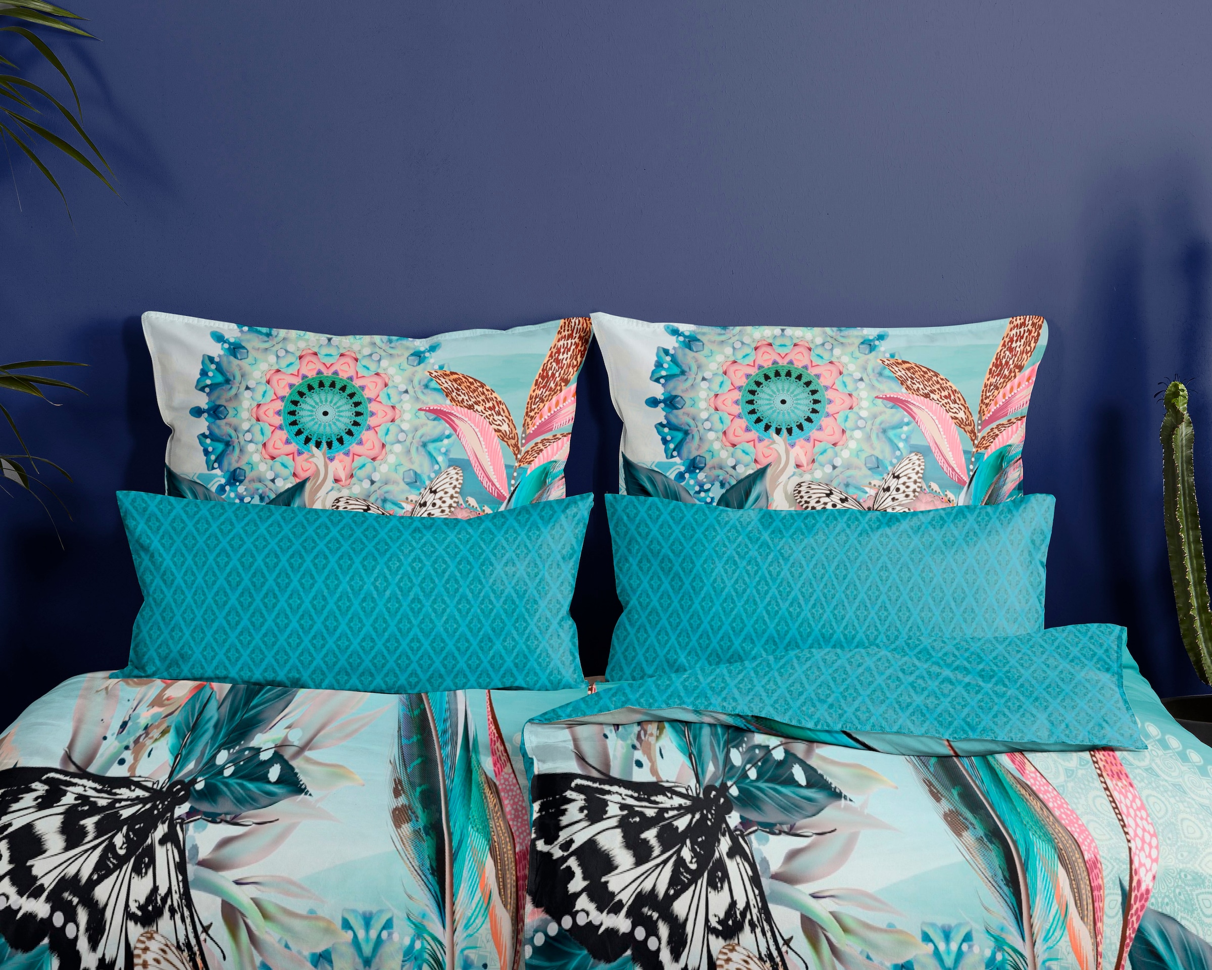 hip Wendebettwäsche »MAXIMILIAN« 2 Stk. tlg. Mako-Satin, 135x200, Reißverschluss, Wendeoptik, Mandala, Türkis