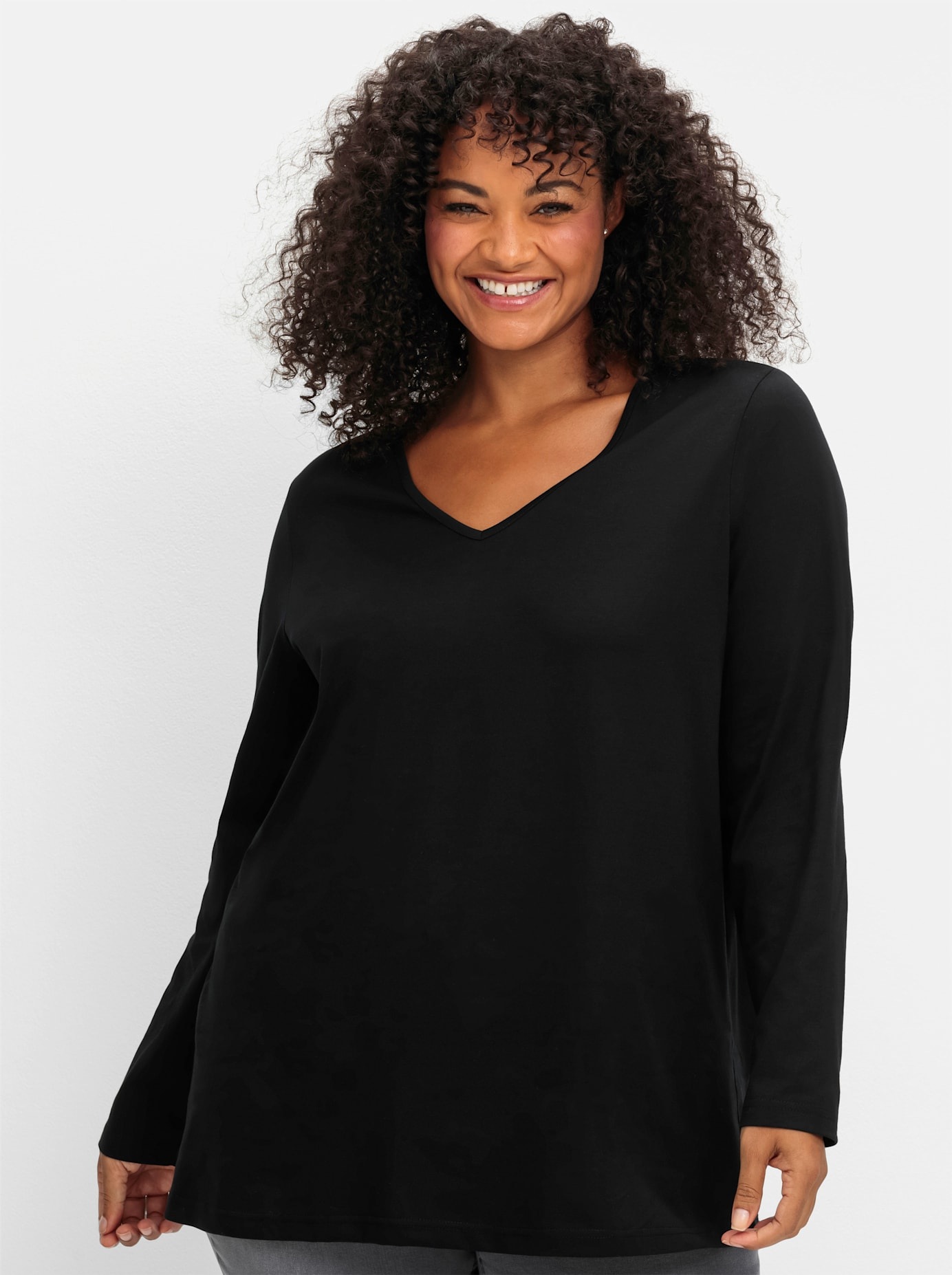 Sheego V-Shirt »Langarmshirt«, (1 tlg.)