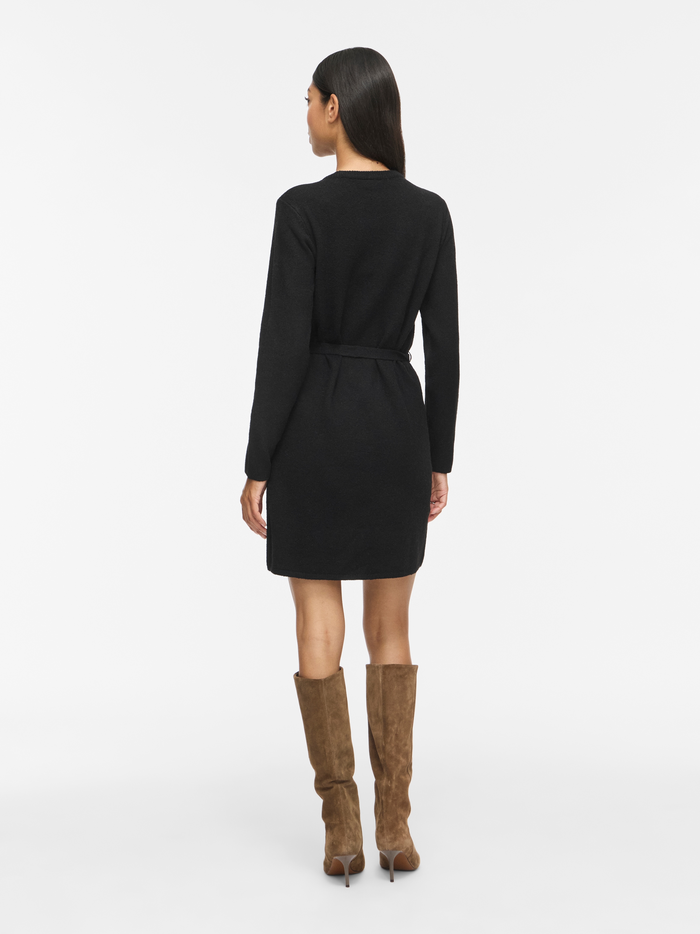 Vila Strickkleid »VILIGA L/S O-NECK BELTED KNIT DRESS-NOOS« Materialmix, normal geschnitten