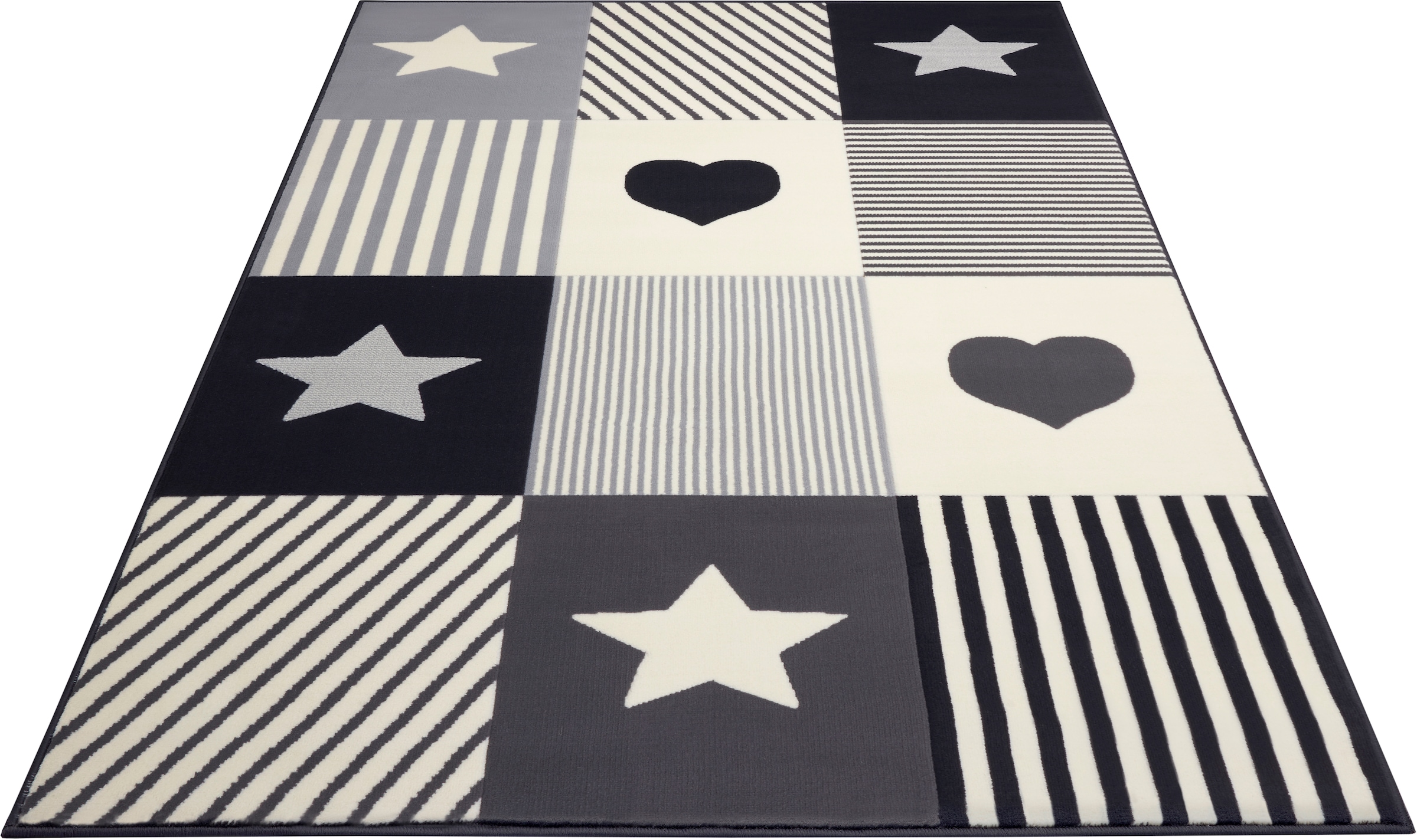 HANSE Home Kinderteppich »Lovely Patchwork«, rechteckig, 9 mm Höhe, Stern, Herz Motiv, Kurzflor, Patchwork