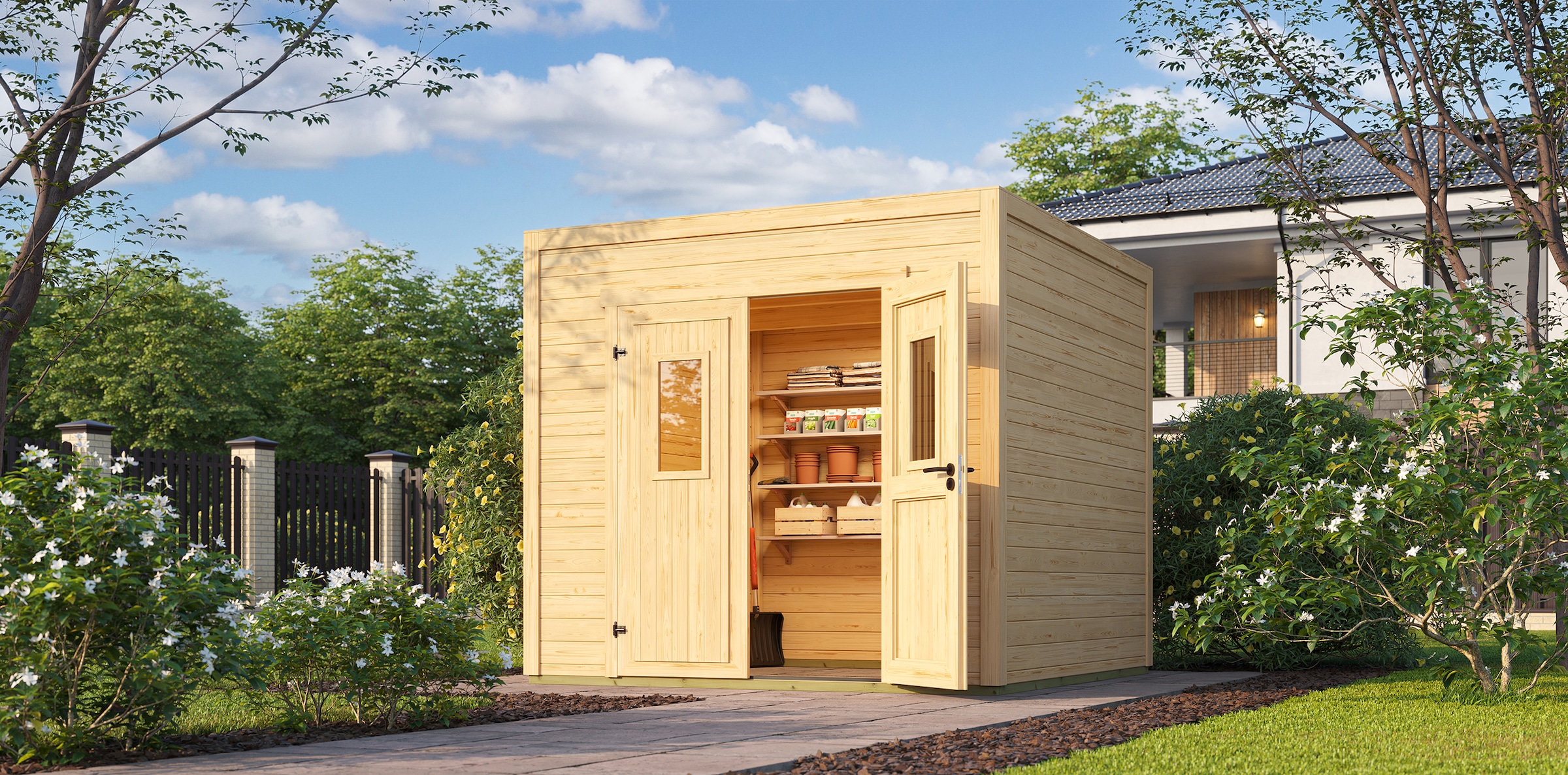 Nordic Holz Gartenhaus »Felix 2« kleiner stilvoller Schuppen mit Flachdach