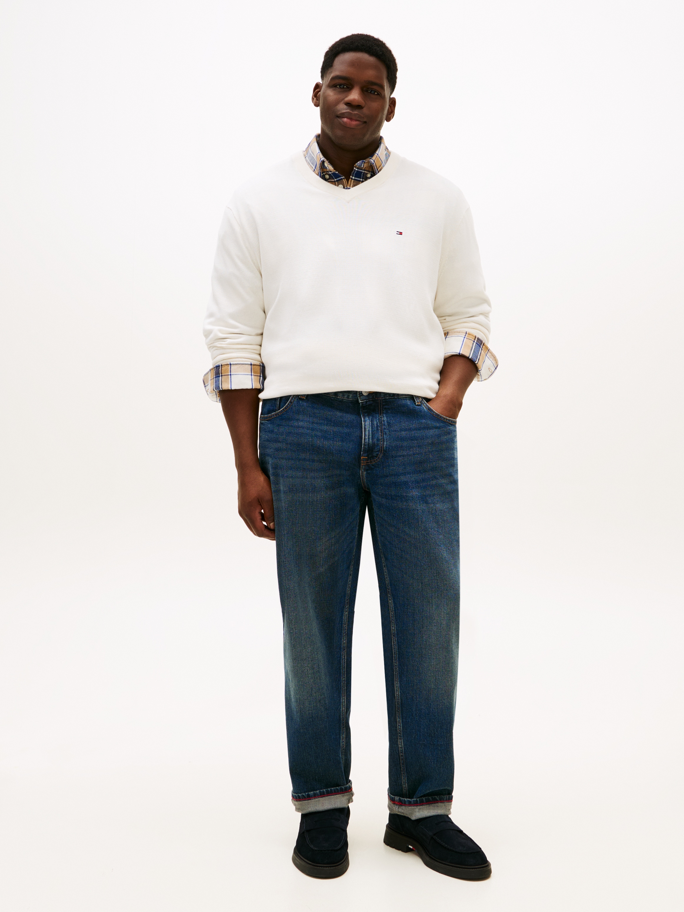 Tommy Hilfiger Big & Tall V-Ausschnitt-Pullover »BT-ESSENTIAL COTTON« Rippbündchen am Ärmel, Saum und Ausschnitt, 