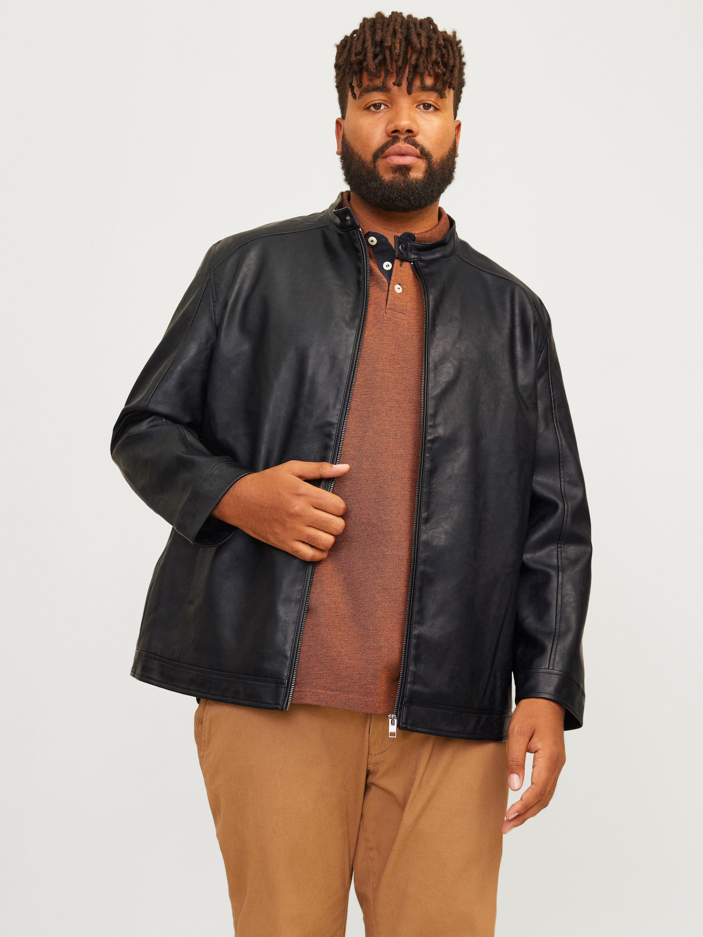 Jack & Jones PlusSize Lederimitatjacke »JJEDYLAN CLEAN PU JACKET NOOS PLS«, ohne Kapuze, in Leder Optik