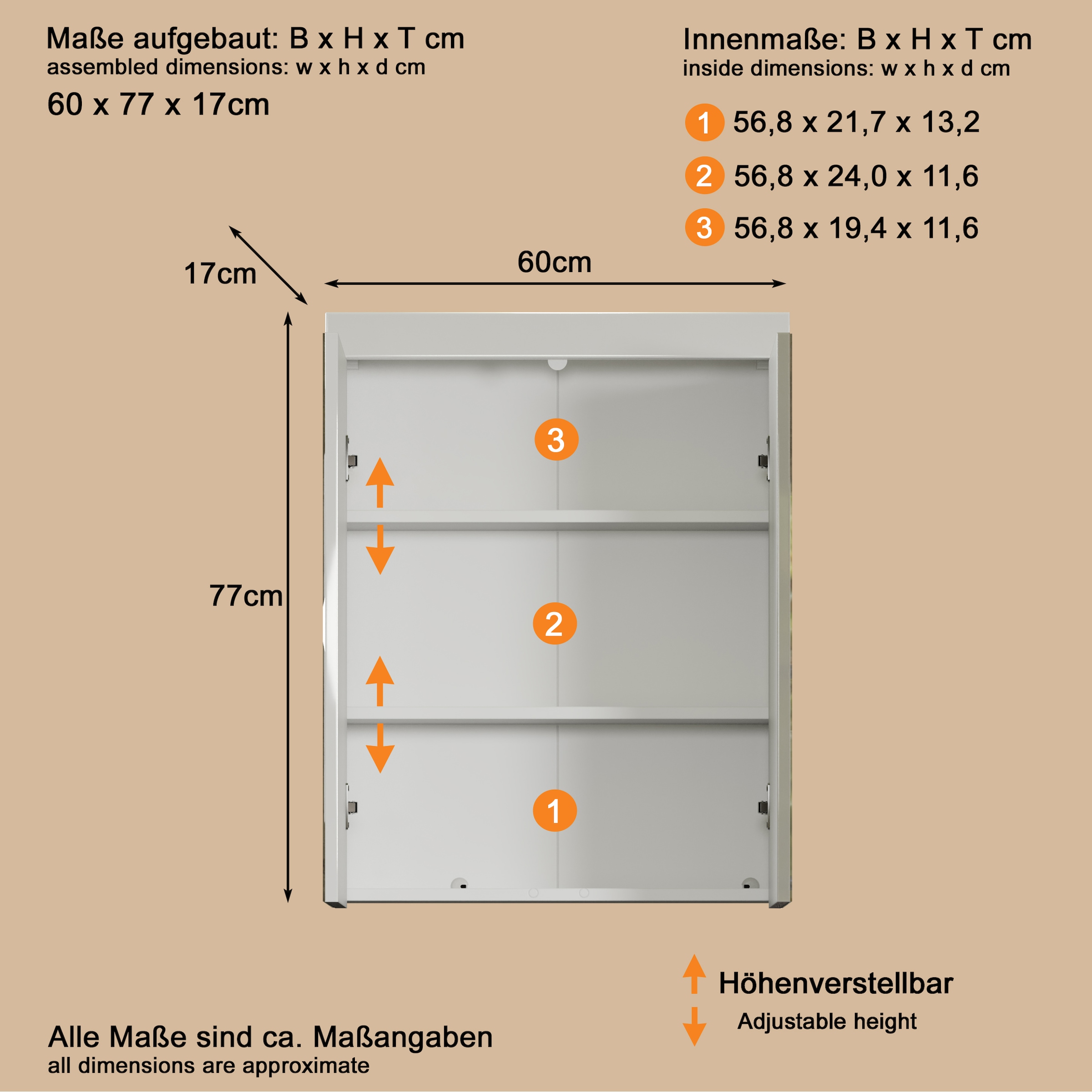 welltime Spiegelschrank »Avena« Badezimmerschrank wahlweise mit Aufsatzleuchte - (B/T/H) 60/17/77 cm