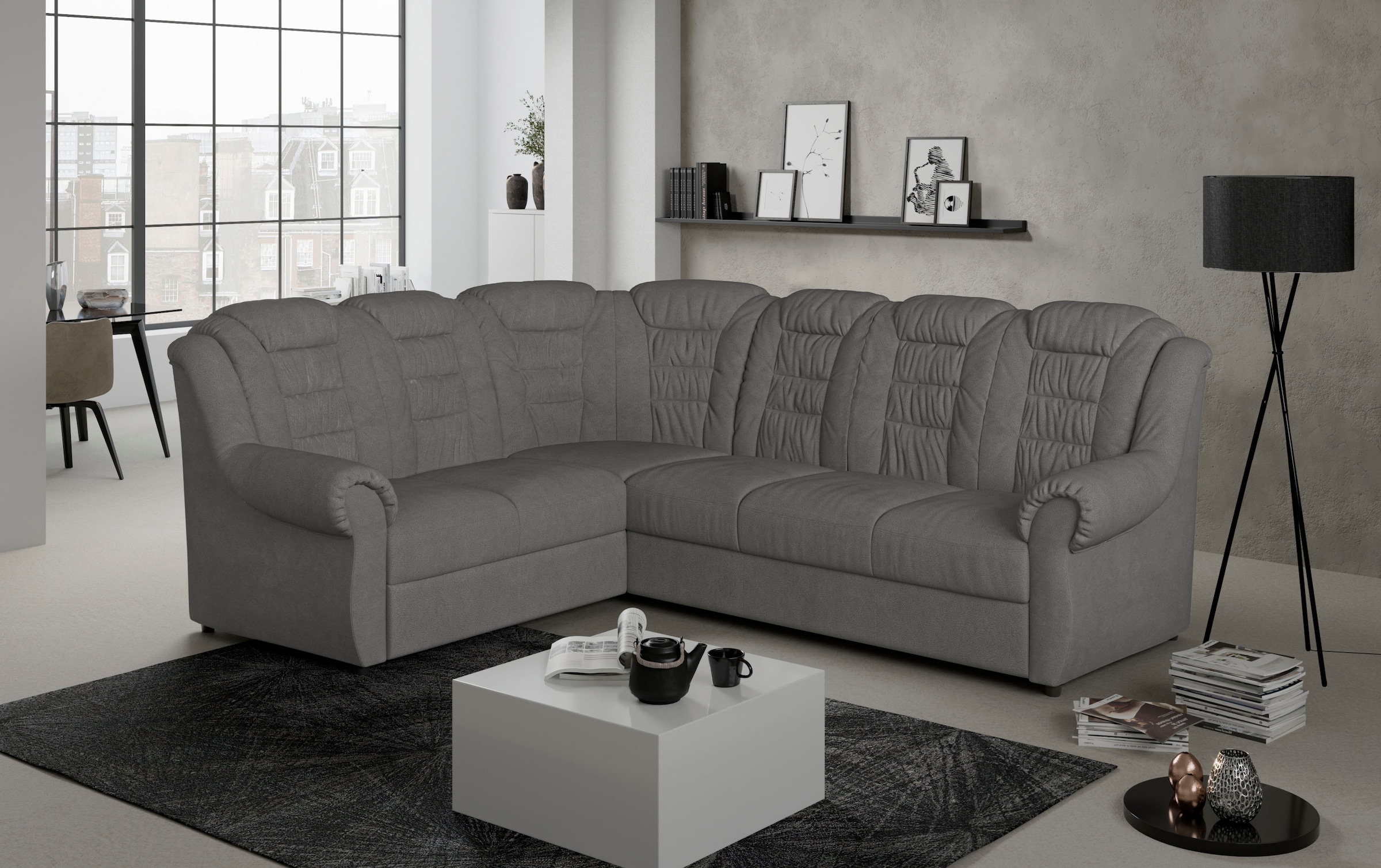 Home affaire Ecksofa »Boston L-Form«, mit hoher Rückenlehne, wahlweise mit Bettfunktion & Stauraum