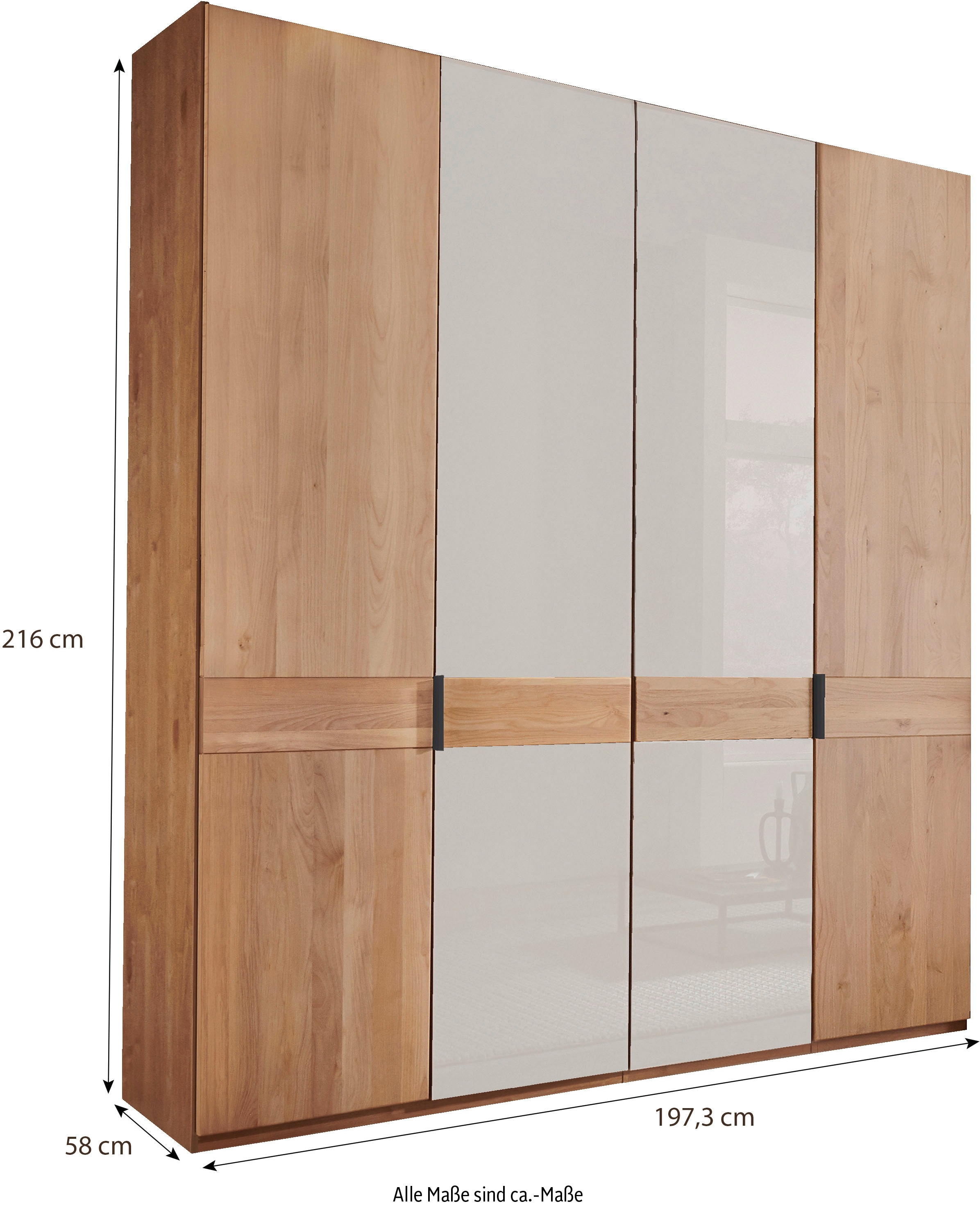WIEMANN Drehtürenschrank »Cardiff, Massivholztüren in Kombination mit Glas- oder Spiegeltüren« 4 Breiten, 2 Höhen 216/236cm auswählbar,  hochwertiges Design in langlebiger Qualität, viel Stauraum