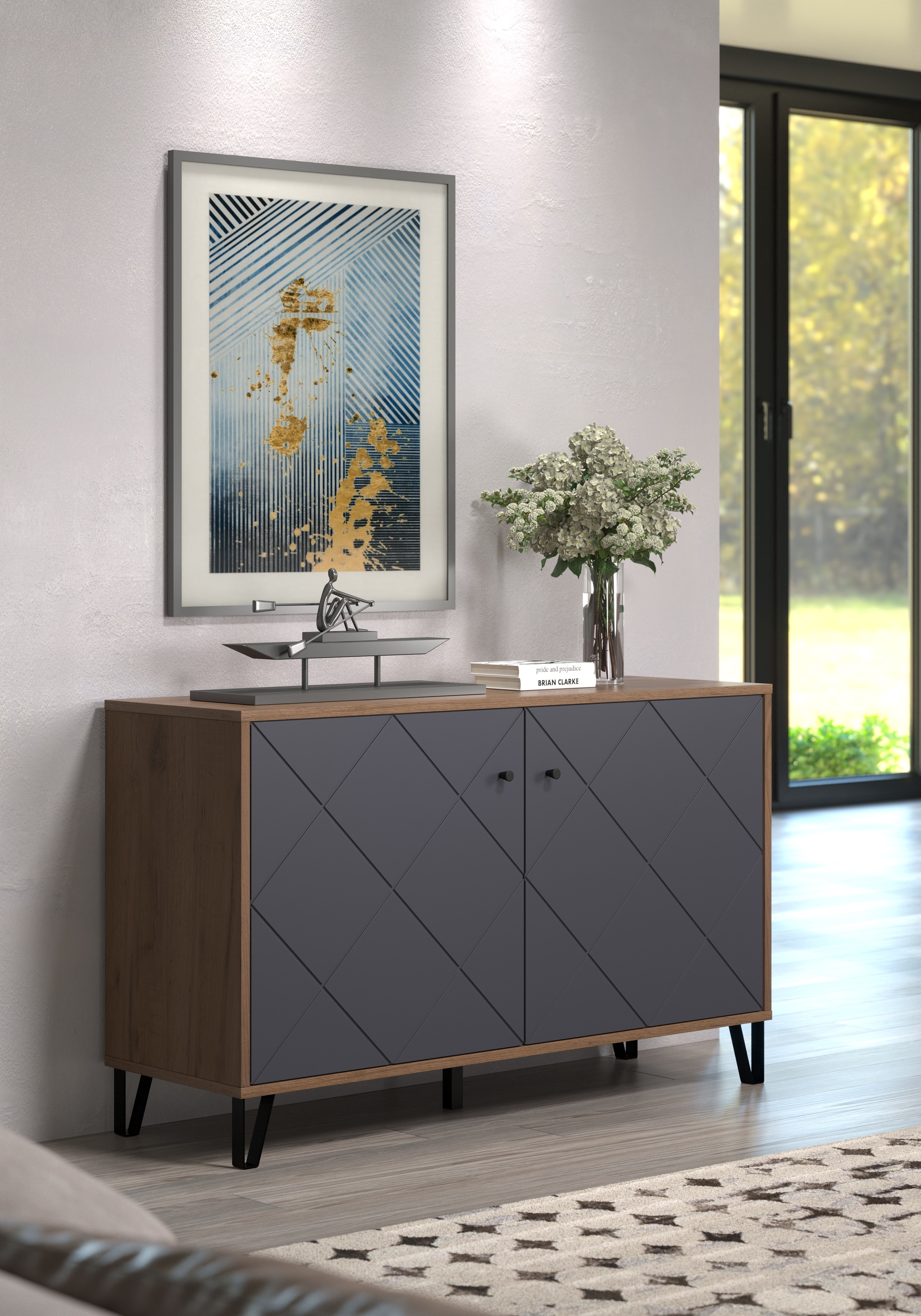 Places of Style Sideboard »Molveno«, (1 St.), außergewöhnliches Design mit strukturierten Fronten, Soft-Close