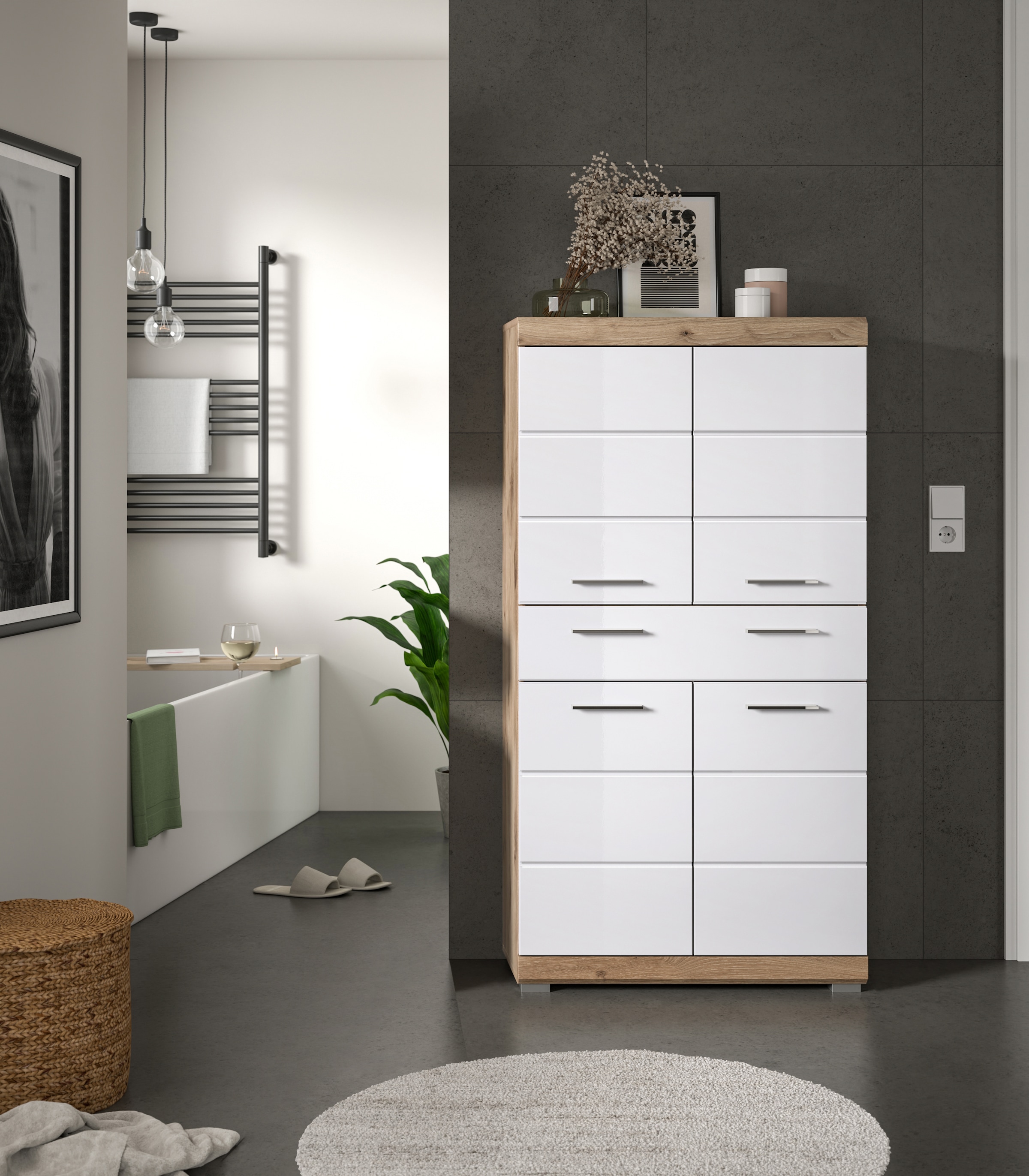 welltime Midischrank »SIENA, Breite 74cm, 4 Türen, 1 Schubkasten, 4 Fächer, MDF-Front« TOPSELLER!,  in verschiedenen Farben erhältlich, Badmöbel, Badschrank, Schrank, Bad