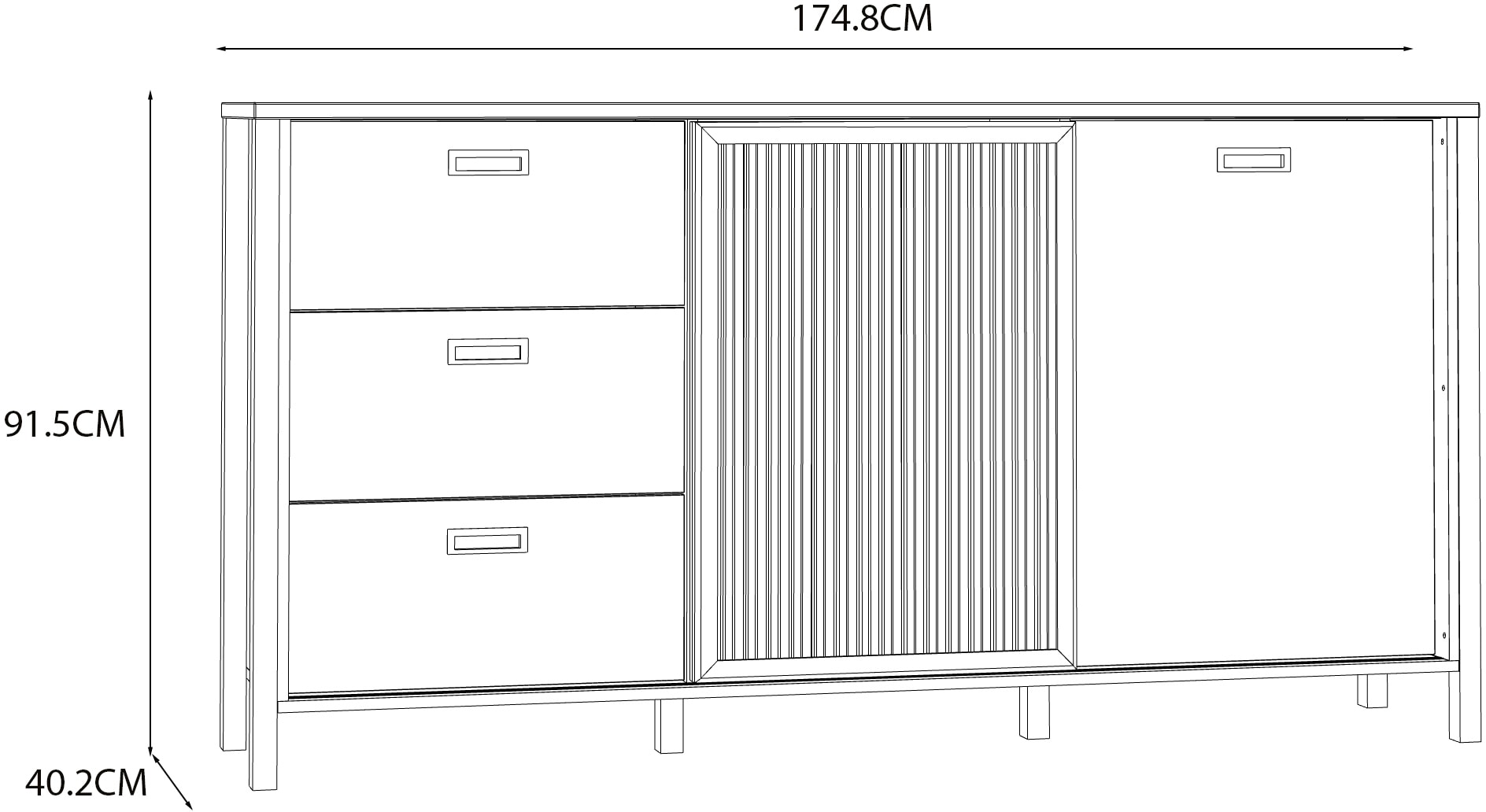 FORTE Sideboard »Jytana«, Breite 174,8 cm, Tür mit Lamellenoptik, Mauvella Eiche / Schwarz