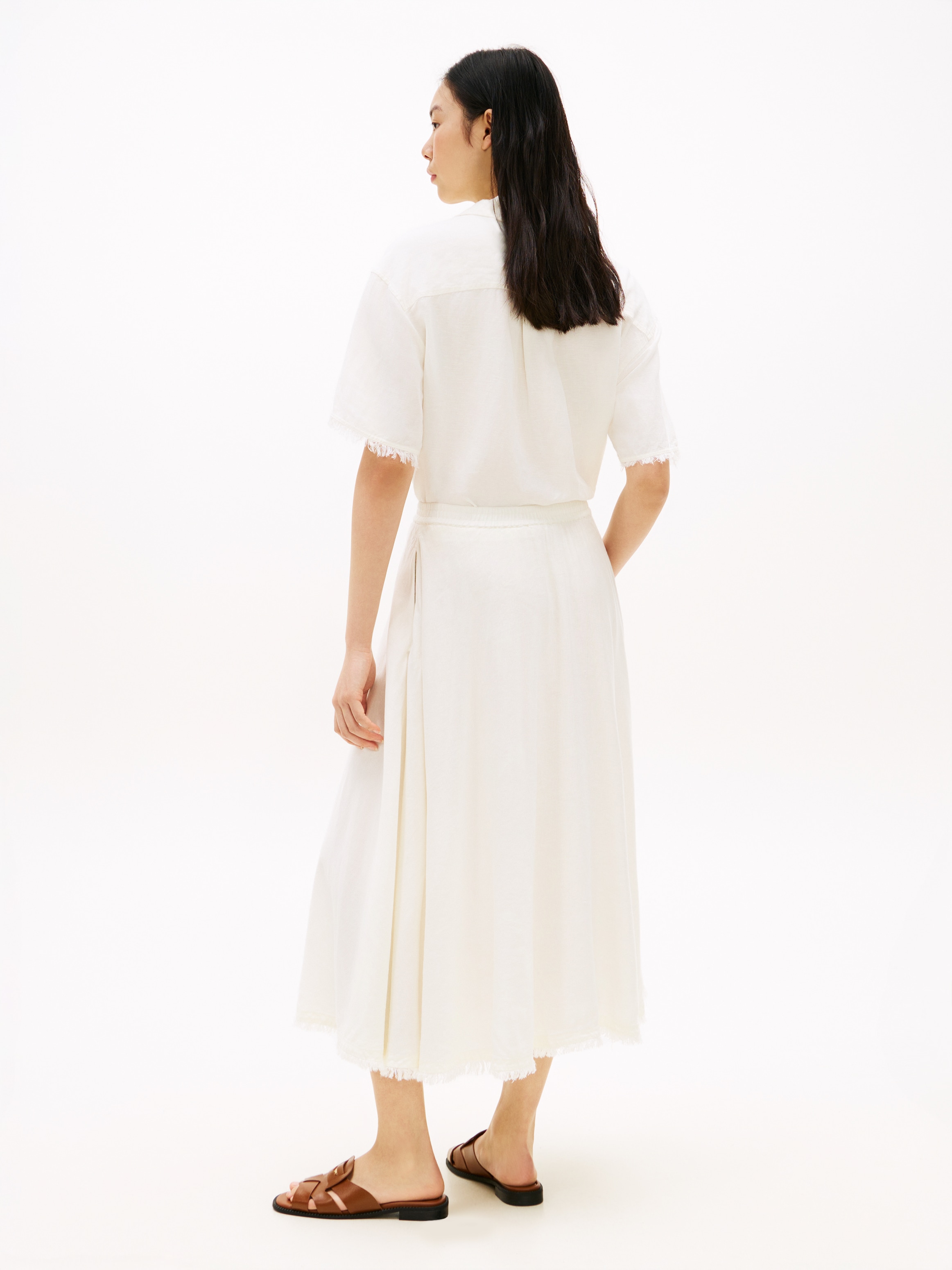 Tommy Hilfiger A-Linien-Rock »VIS/LINEN VOLUME MIDI SKIRT« Leinen-Mix mit feinen Falten, Relaxed Fit