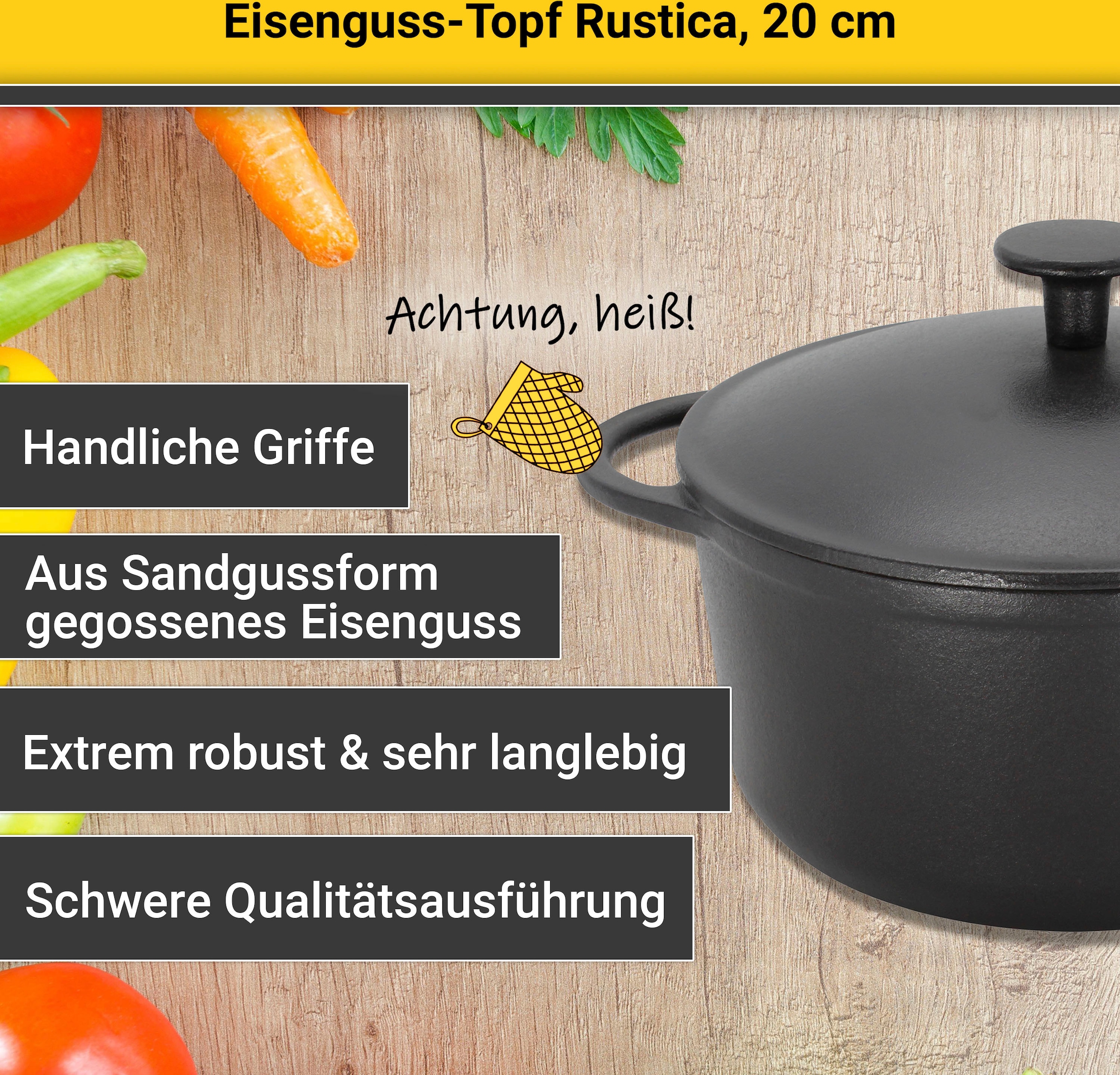 Krüger Fleischtopf »Eisenguss Fleischtopf mit Deckel RUSTICA«, Gusseisen, (1 tlg.), für Induktions-Kochfelder geeignet