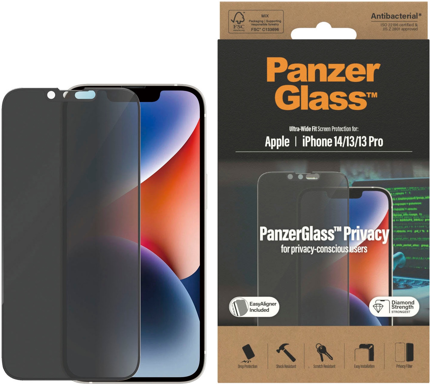 PanzerGlass Displayschutzglas »Privacy Apple iPhone 14/13/13 Pro - Ultra-Wide Fit inkl....