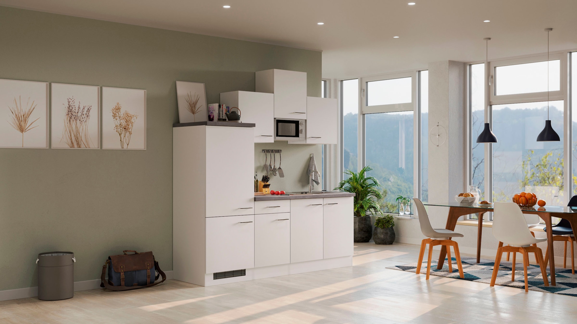 Flex-Well Küchenzeile »Kopenhagen« Breite 210 cm, mit Kühlgerät und Glaskeramikkochfeld sowie Mikrowelle