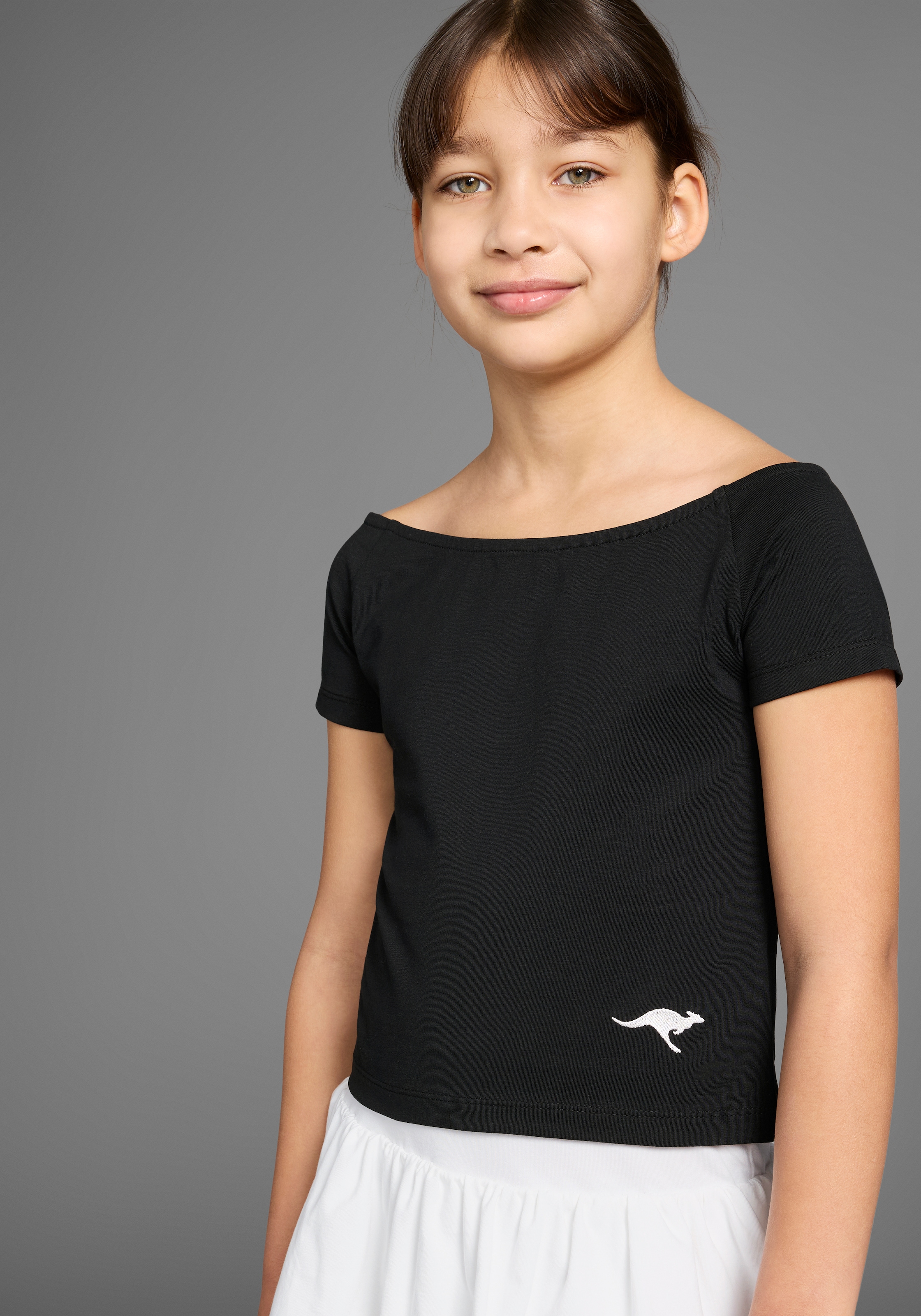 KangaROOS Carmenshirt »2er Pack T-Shirts« Packung, 2, 2 Stk. 1x uni + 1x geringelt