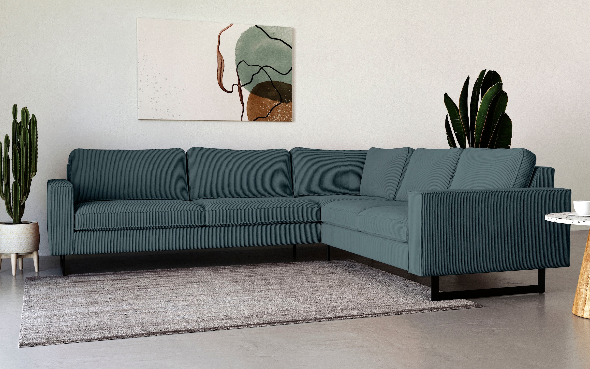 Places of Style Ecksofa »Pinto, 250/290 cm, langer Schenkel, XXL, Ottomane«, Cord, Feincord, Luxus-Microfaser Leder und Chenille