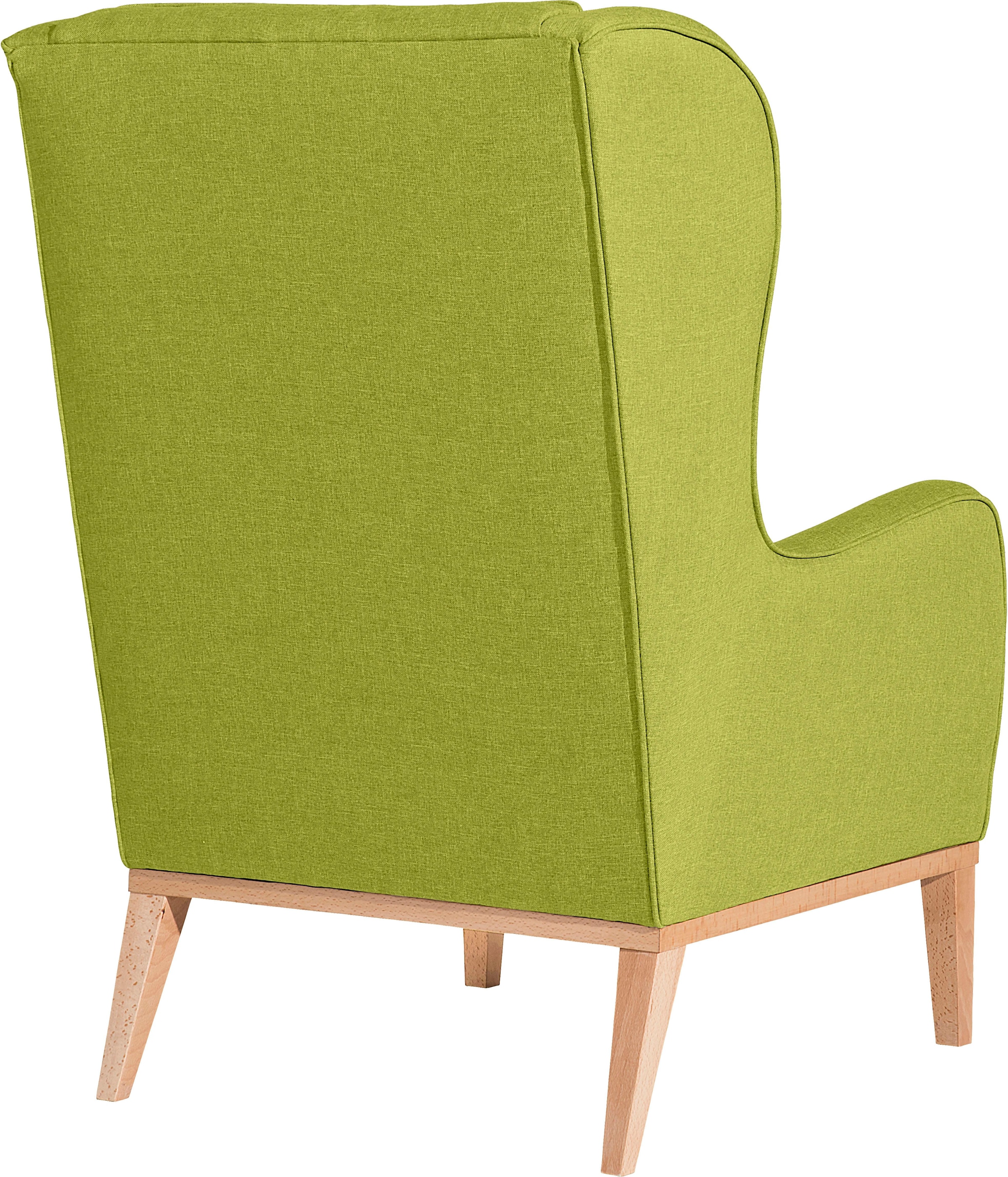 Max Winzer® Ohrensessel »Anthony eleganter Hochlehner, Designsessel, bequem und komfortabel«, mit umlaufendem Holzsockel & Kedernaht, Solitärmöbel mit hohem Holzfuß