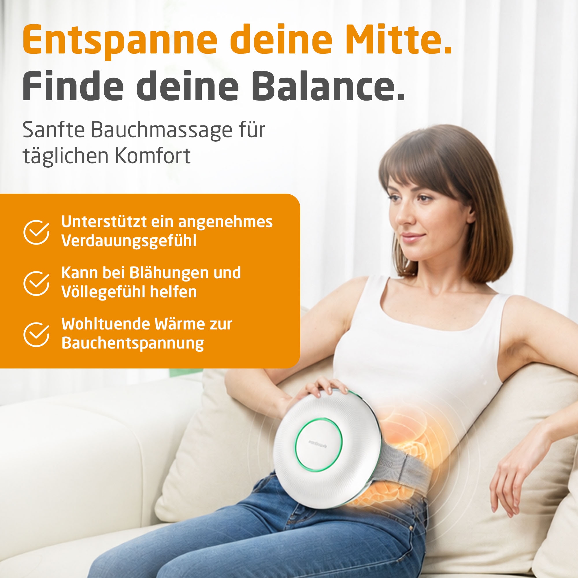 Medisana Massagegerät »BM 100« Bauchmassage, 3 Programme, Bindegewebe, Haut, Darmfunktion, mit Wärme