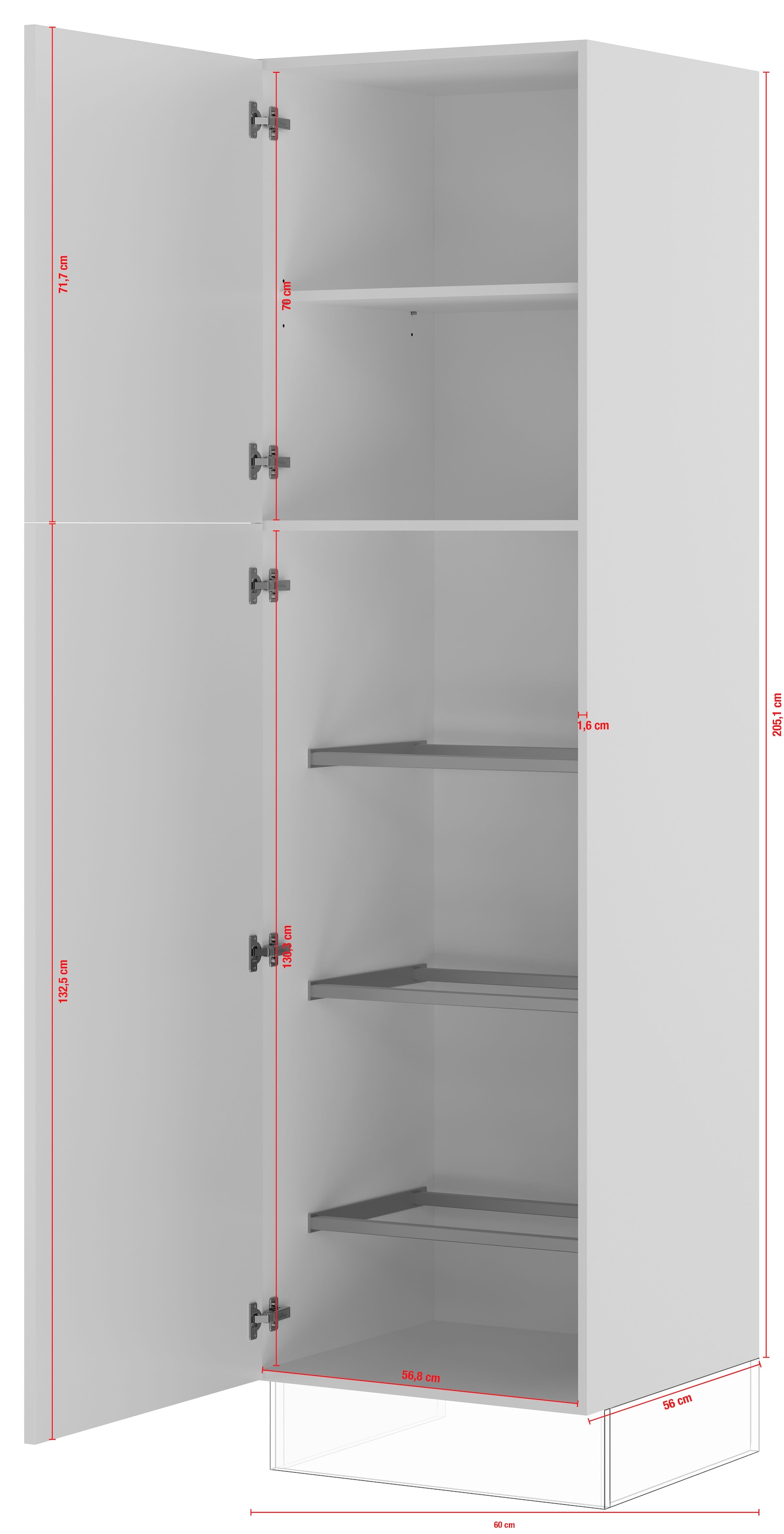 IMPULS KÜCHEN Seitenschrank »"Turin", Breite/Höhe: 60/205,1 cm«, vormontiert, mit Drehtüren, mit verstellbarem Fachboden