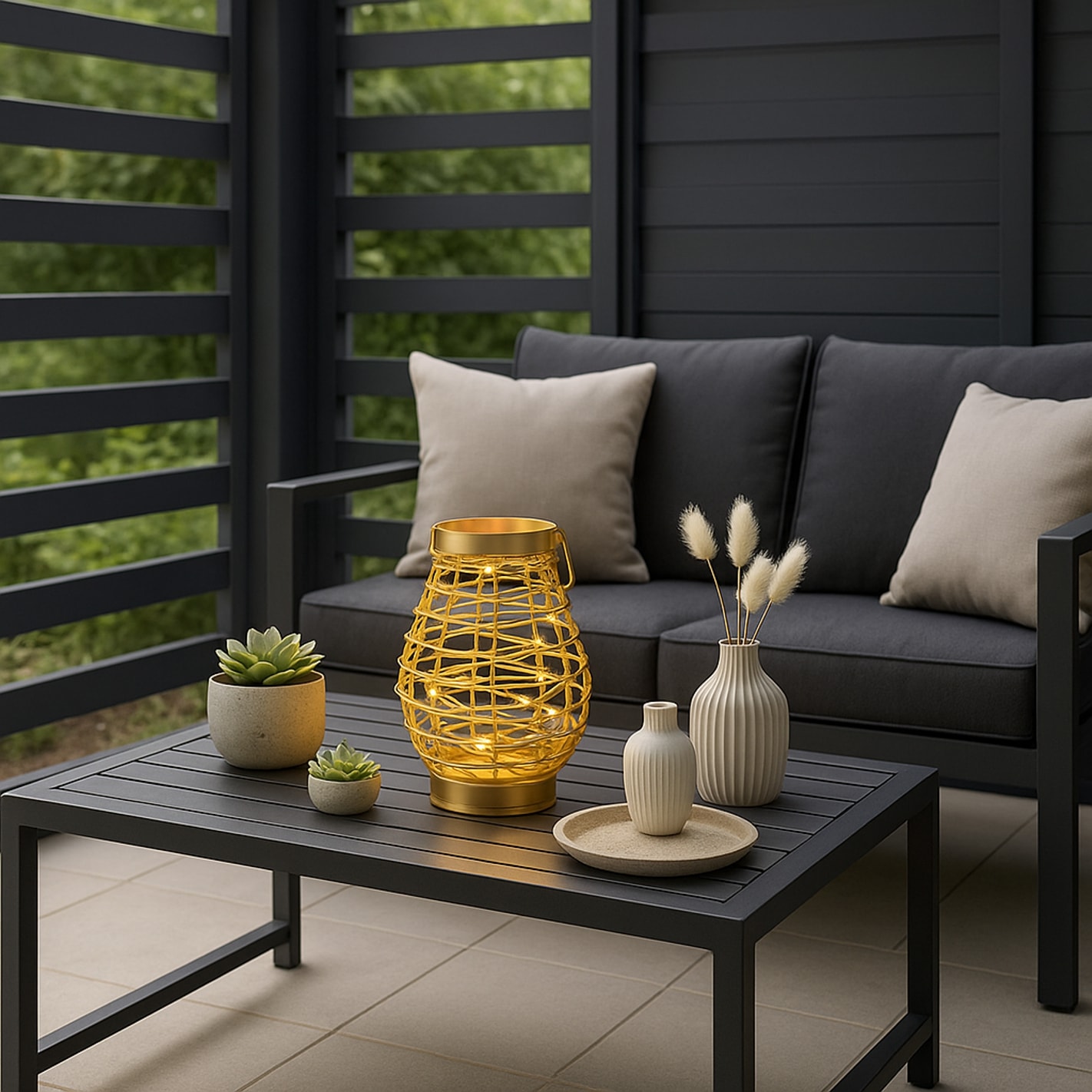 I.GE.A. Windlicht »LED-Laterne aus Metall Kordel« Windlicht Kerzenlaterne Gold Tischdeko Lichterkette