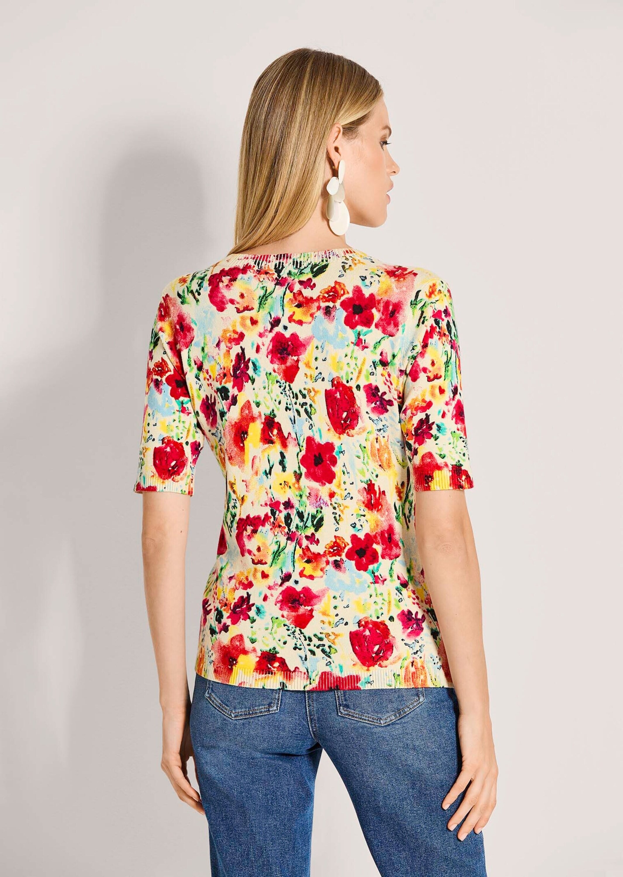 MADELEINE Longpullover »Viskosepullover Druckpullover mit floralem Muster« Farbintensives Blumenmuster